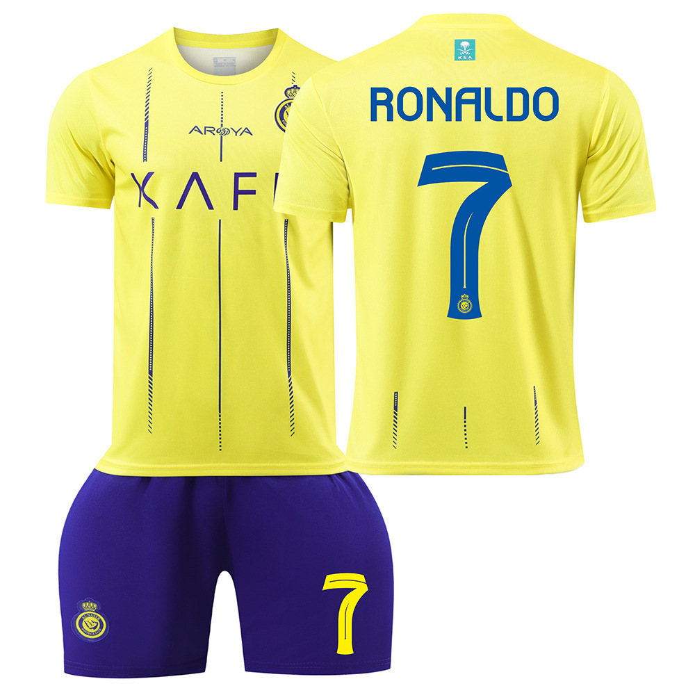 MakeCool 3 4 Years 23 24 Riyadh Victory Home Ronaldo Kids Football Kit Jersey Adult Training Uniform Suit