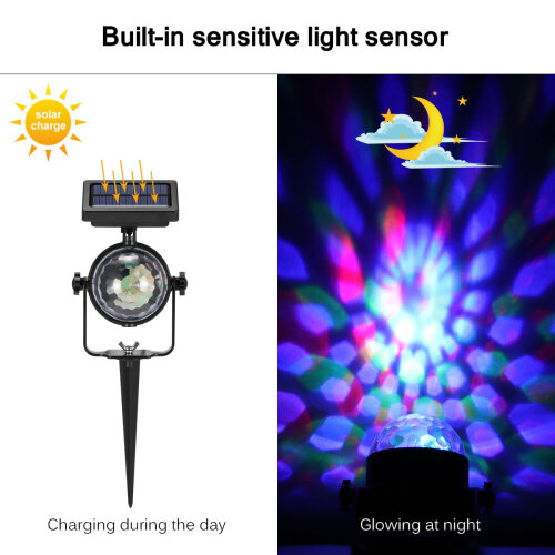 Solar LED Moving Colour Changing Rotating RGB Spotlight Garden Party Stage Light