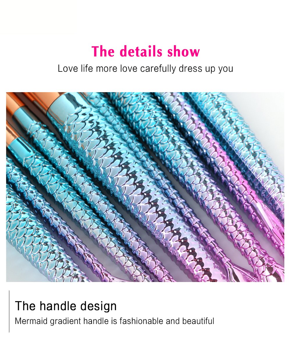 Mermaid Makeup Brush Set Professional Eye Makeup Brushes For Eyeshadow Concealer Blush Liquid Foundation Eyeliner Brow Blending Brush Tool Makeup Brush Kits 11 Pcs  Set with Gift Box