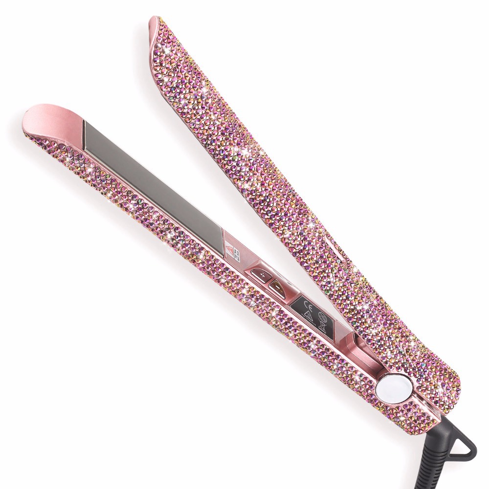 Hair Straightener Hair Curler Professional Titanium Flat Iron Rhinestone Straightening Iron for Women Crystal Diamond LCD Digital Display