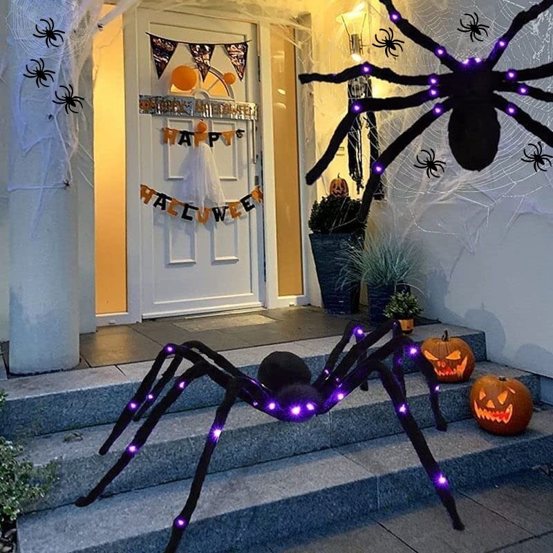 Halloween Spider Web Decorations Giant Halloween Large Hairy Spider Props Set for Outdoor Indoor Porch Party Decor