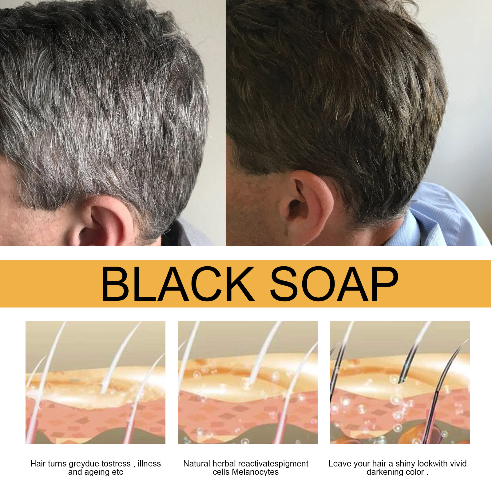 Hair Black Soap Hair Shampoo Moisturizing Deep Clean Scalp Thick Hair Care Soft Smooth Strong Firming 50g