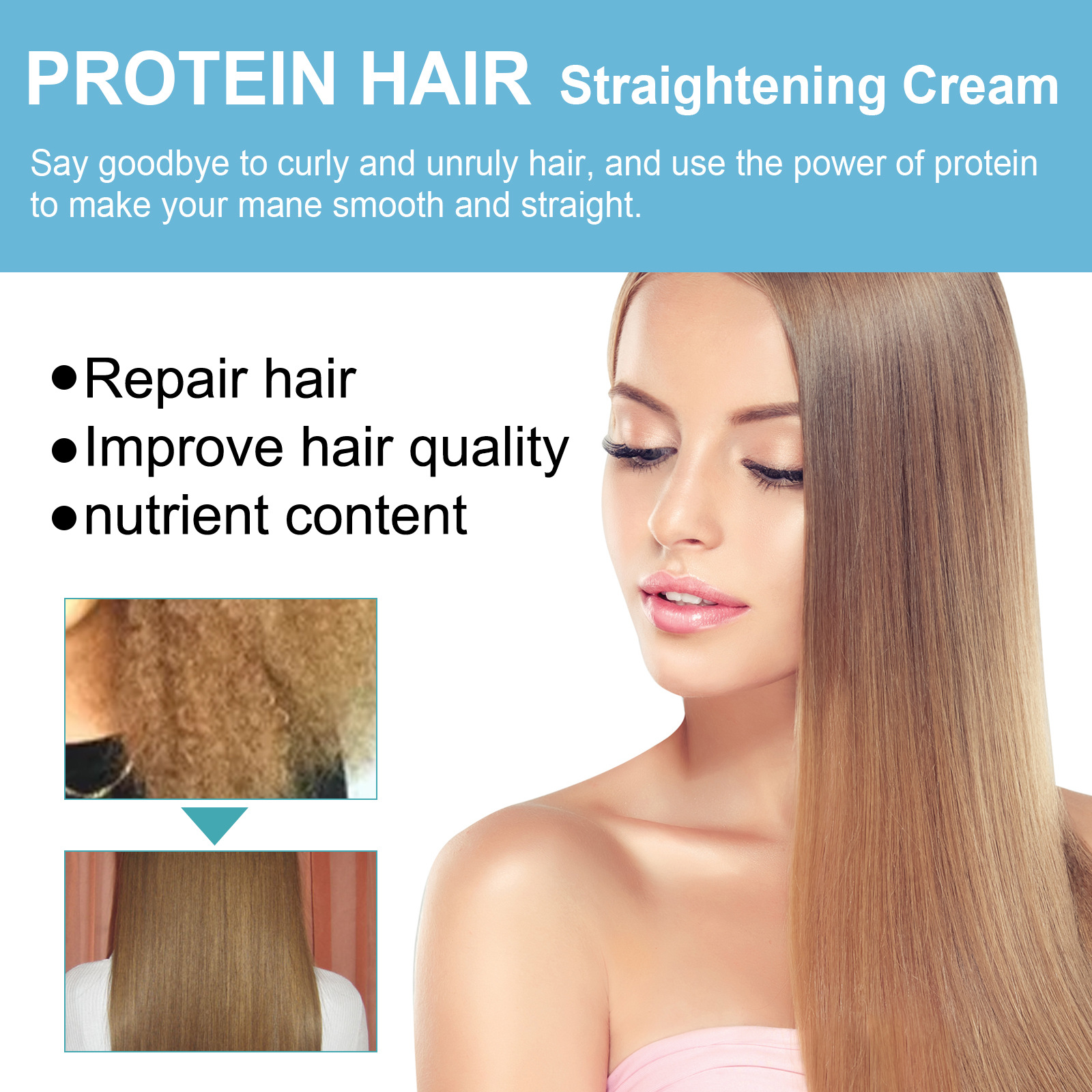 Protein Hair Straightening Cream Avoids Stretching Lasts for Styling Smoothes Hair Dryness Splitsand Repairs Damaged Curly Hair Care 60ml