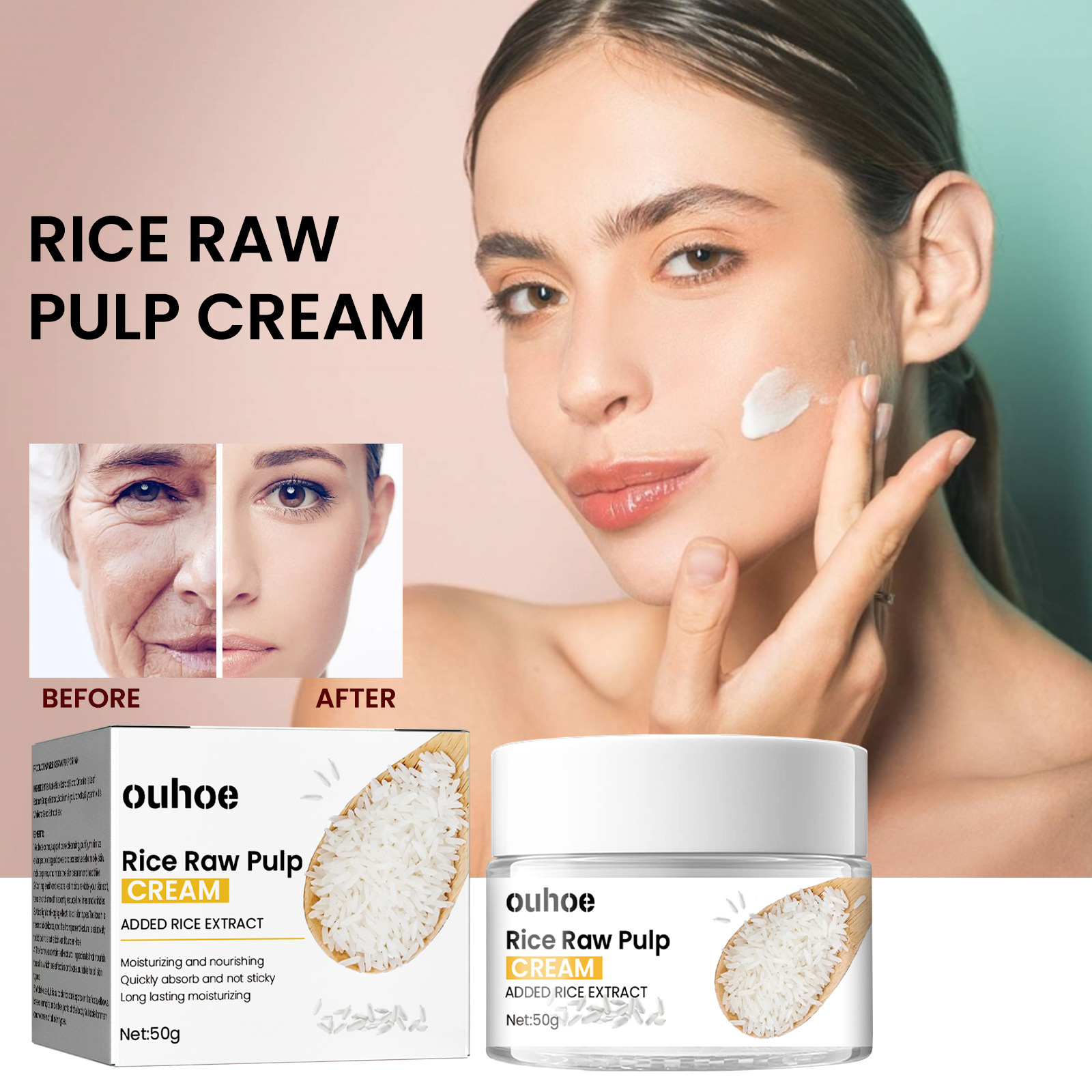 Face Cream Rice Toner Moisturizer Anti-Wrinkle Shrink Pores Glowing Look Improves Skin Barrier Nourishes Deeply Soothing To Even Out Skin Tone
