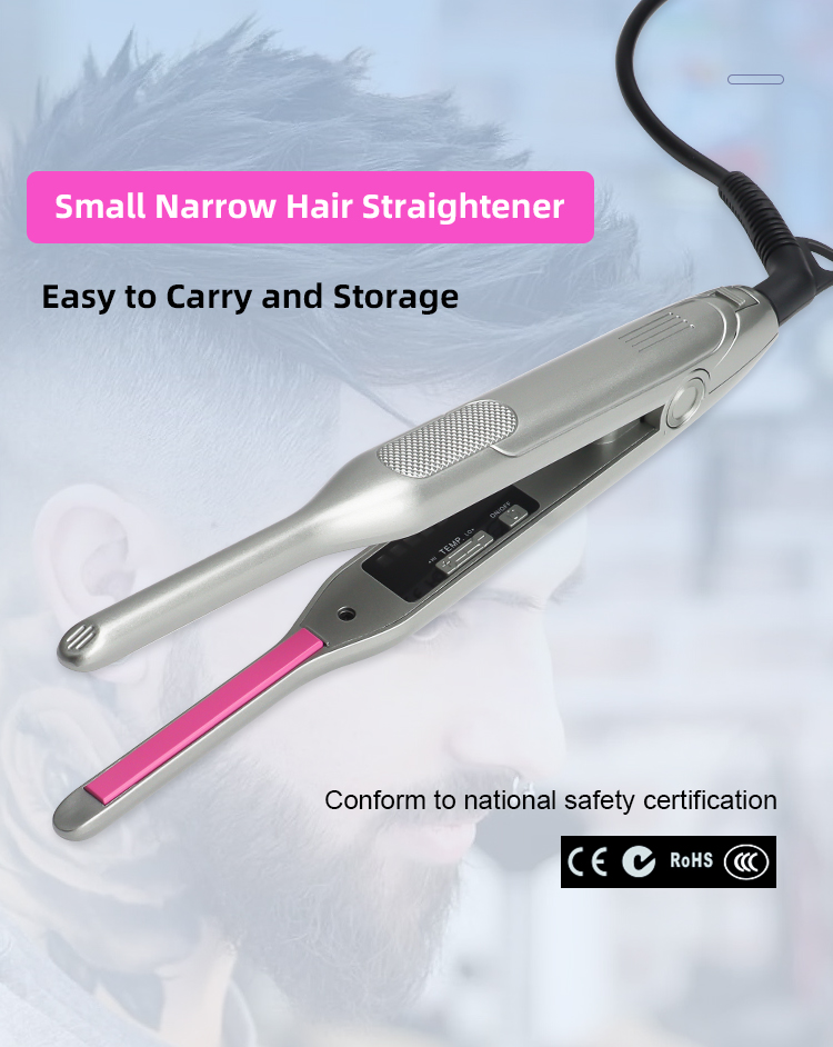 (Grey) Upgrade Pencil Straighteners Hair Straightener Slim Plate Flat Iron Ceramic Hair Curler Professional Mini Curling Iron for Women Short Hair Beard Styler