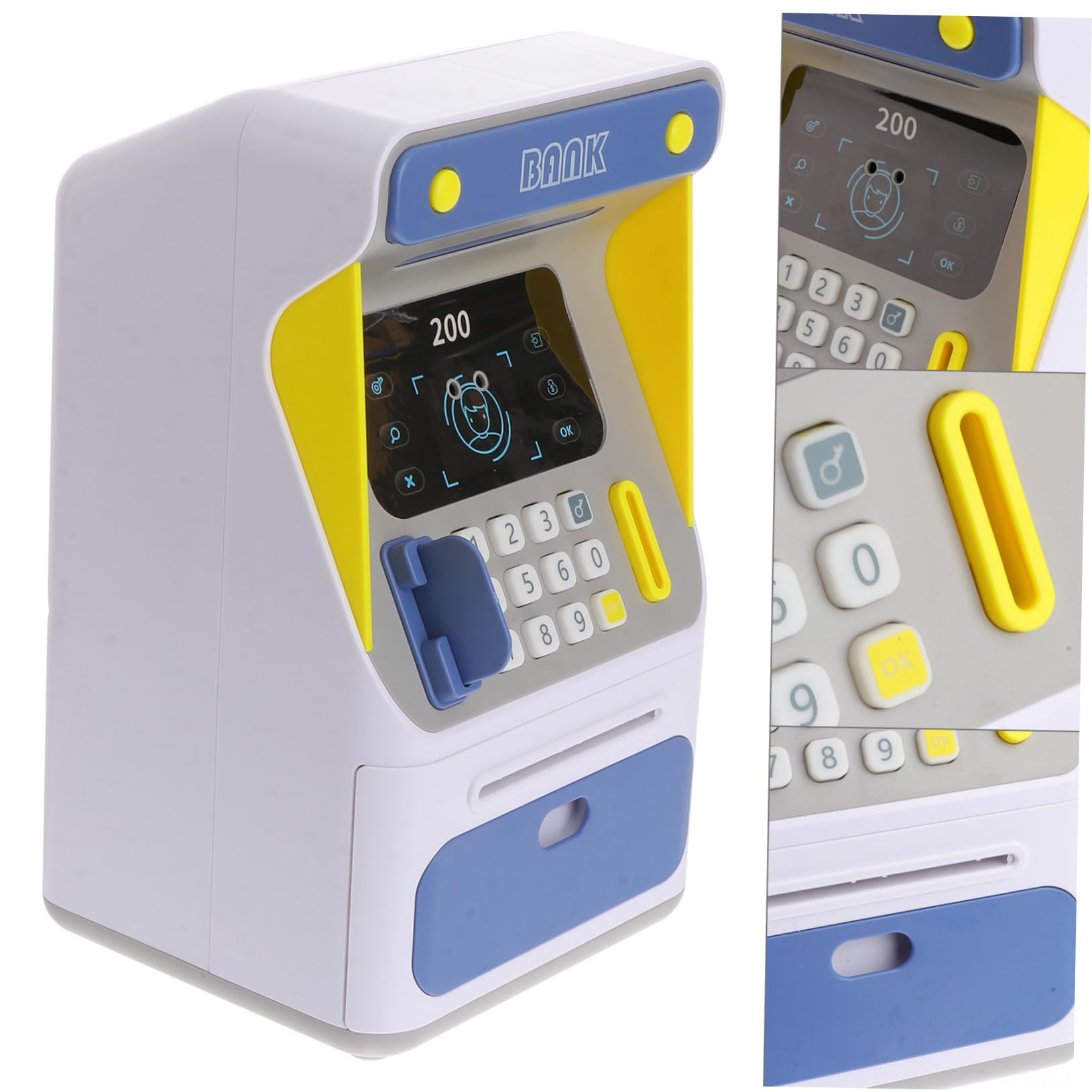 (Blue) Face Recognition ATM Kid Piggy Bank for Kids Electronic Saving Bank Password Cash Pot Safe for Home Saving Pot Child Coin Multifunction