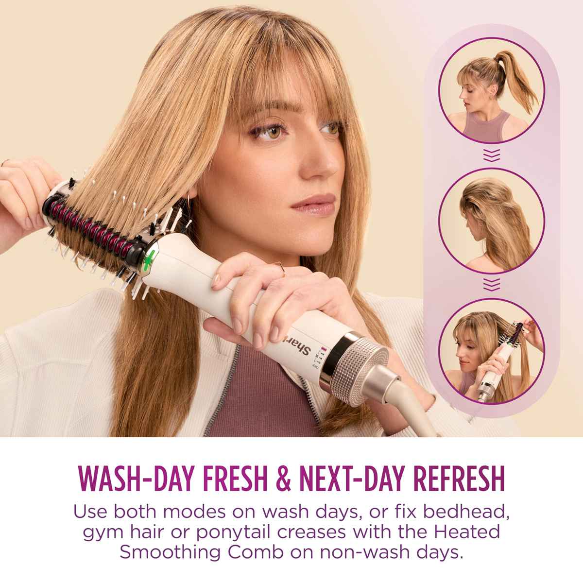Shark Hair Straightener Hair Smooth Style Heated Comb + Blow Dryer Brush Wet & Dry Modes, Smoothing Hot Air Brush with 3 Temperatures