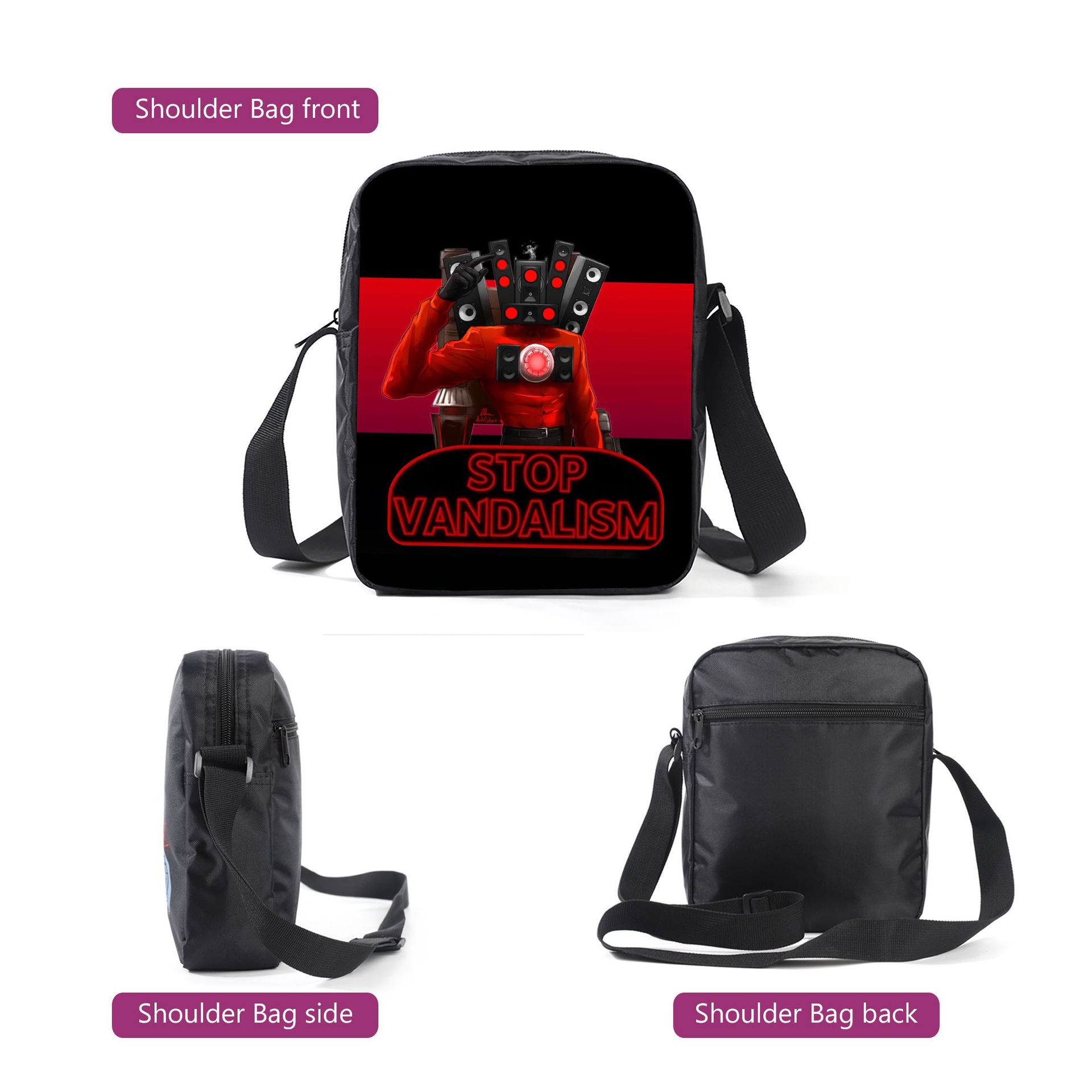(Style A) Skibidi Toilet Student School Bag Backpack Lunch Bag Pencil Case Set Kids Gift