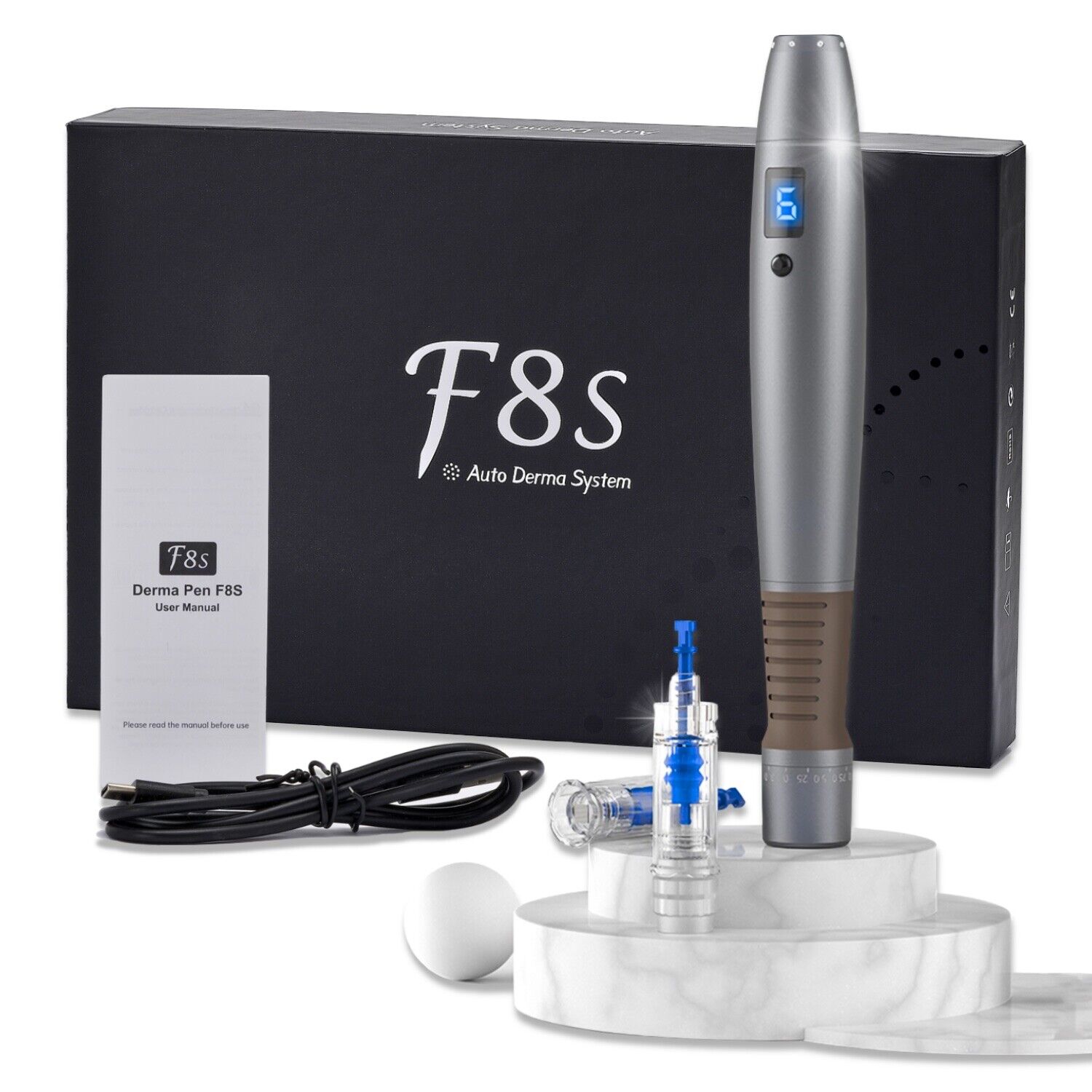 (F8S Microneedling Pen) F8S Derma Pen Microneedling Pen Anti Aging Anti Wrinkle Device Inductive Therapeutical Instrument Face Electric Micro Needle Pen Digital Display