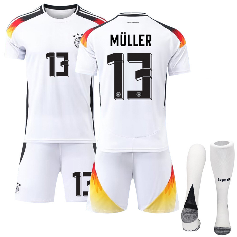 (Kids 2~3 Years) Euro 2024 Kits Boys Football Kits No.13 Thomas Muller Kid Activewear Soccer Jersey Germany Home Sports Tracksuit Football Training Shirts Shorts Socks
