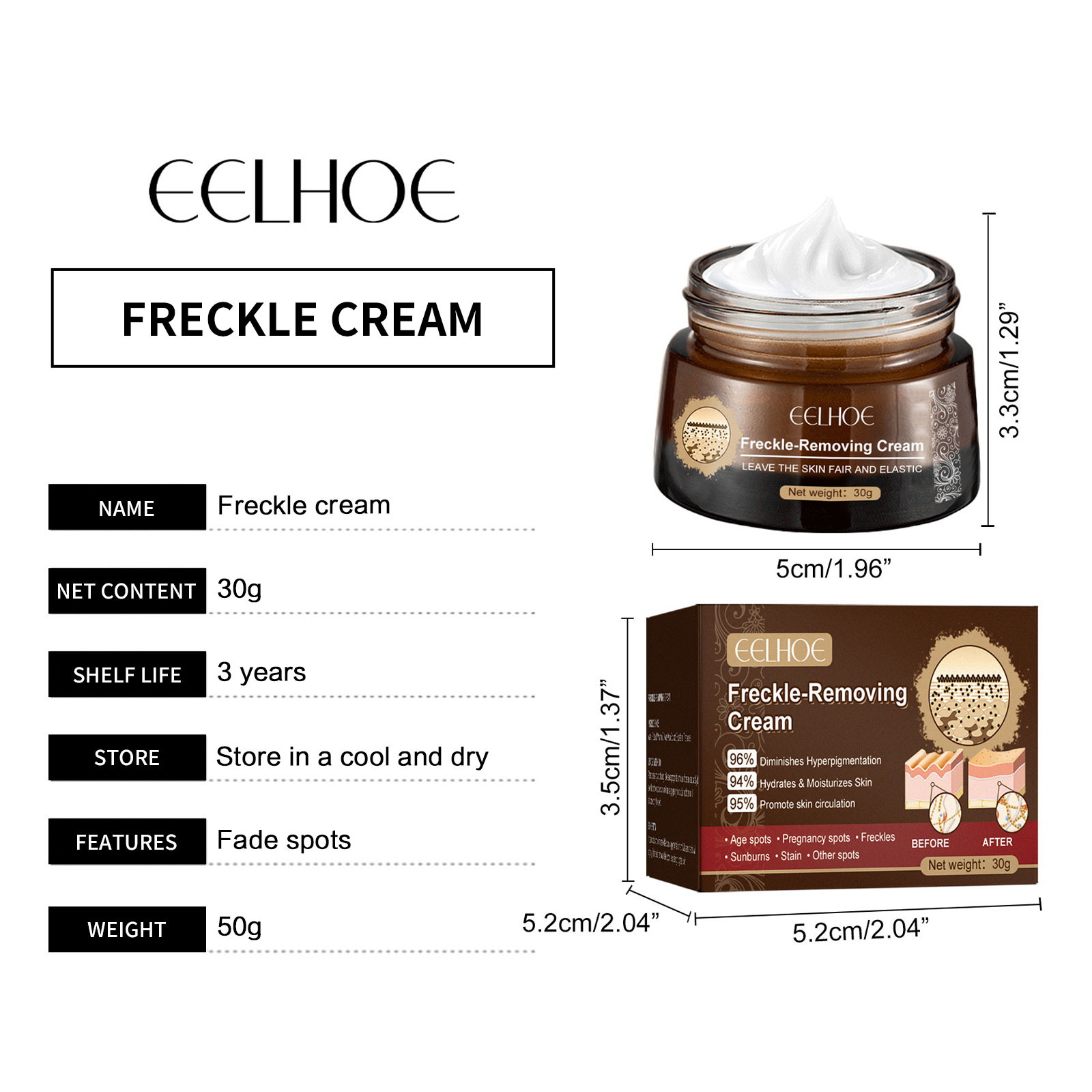 (1 PC) Freckle Remover Cream Melanin Correcting Pigmentation Remover Fade Dark Spots Improve Dull Skin Brightening Face Cream Skincare
