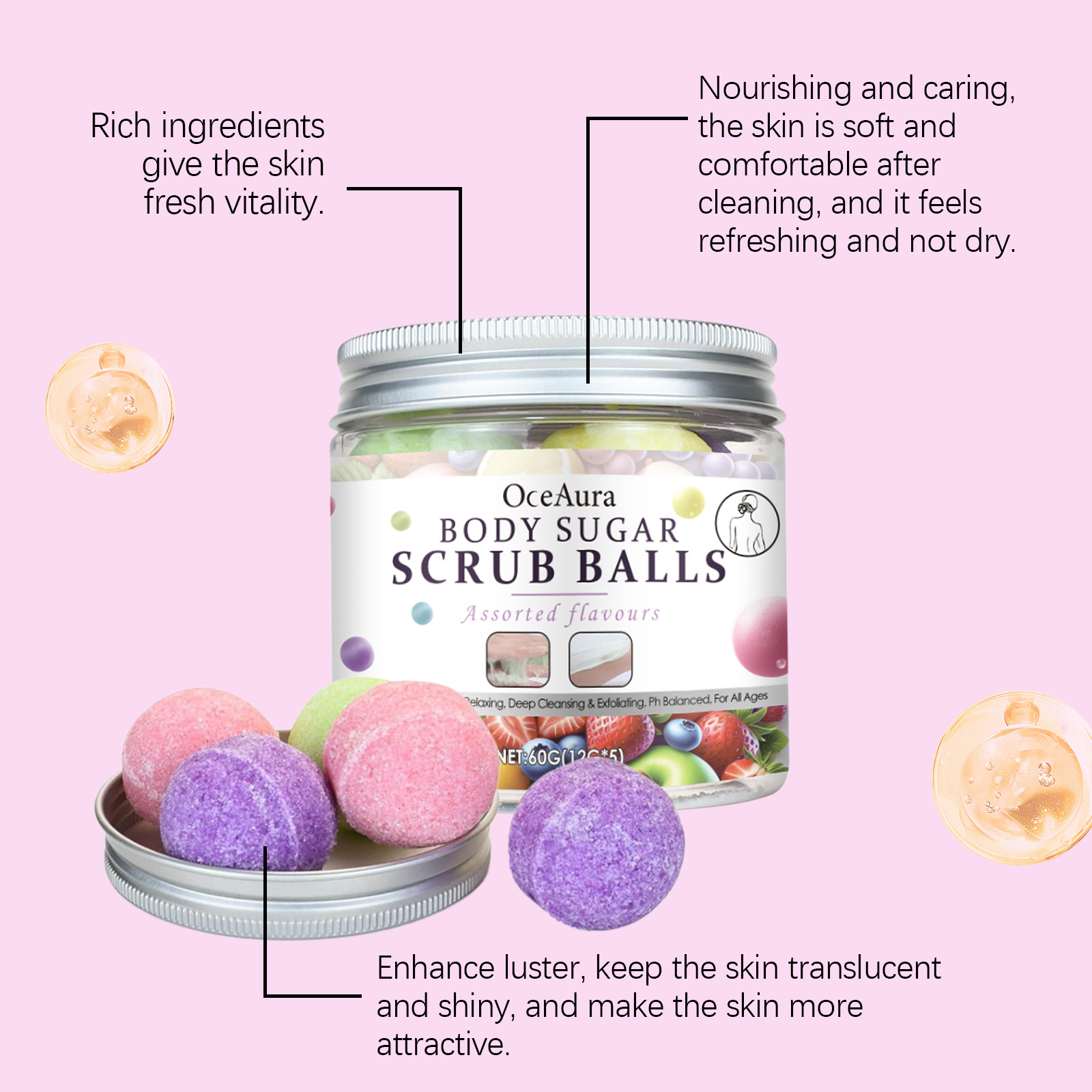 OCEAURA  Body Sugar Scrub Balls Smooth and Hydrated Skin Care
