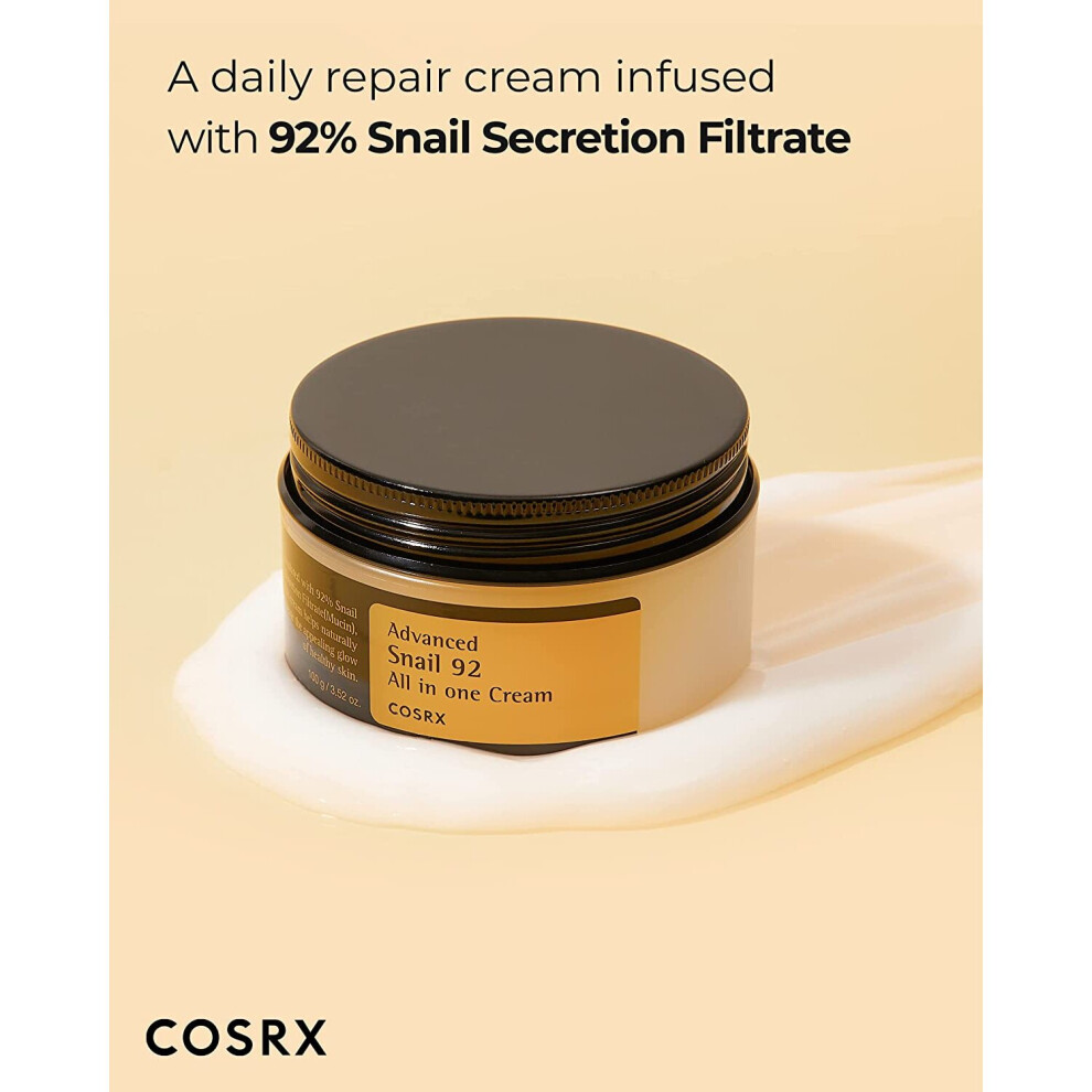 COSRX Advanced Snail 92 All in one Cream, 3.53 oz/100g Moisturizing Snail Secretion Filtrate