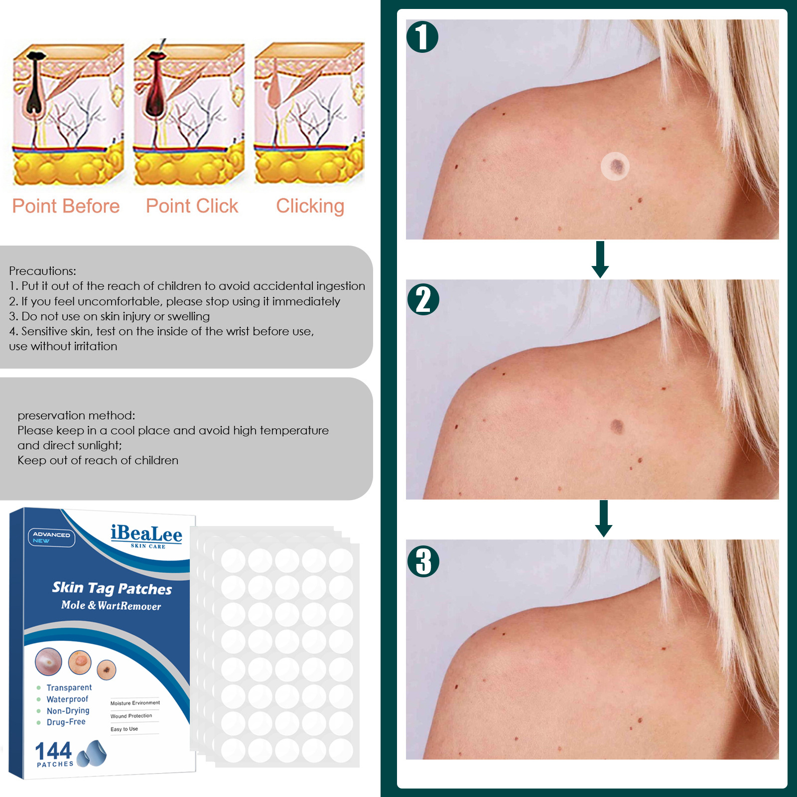 Skin Tag Patches Mole Wart Remover Skin Care Removal 144pcs Patches Kit Fast and Easy Operate Skin Home Removal Tool Face and Neck Repair Daily Care