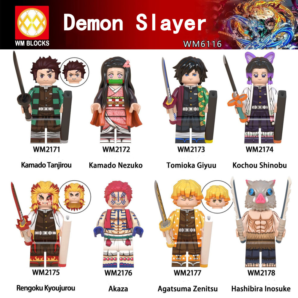 Demon Slayer Anime Building Blocks Toys Mini Action Figure Cartoon Small Figures Toys 8pcs Characters Of Tanjiro Kamado Nezuko Kamado Zenitsu Agatsuma Inosuke Hashibira Giyu Tomioka Shinobu Kocho Kyojuro Rengoku Gift For Kids
