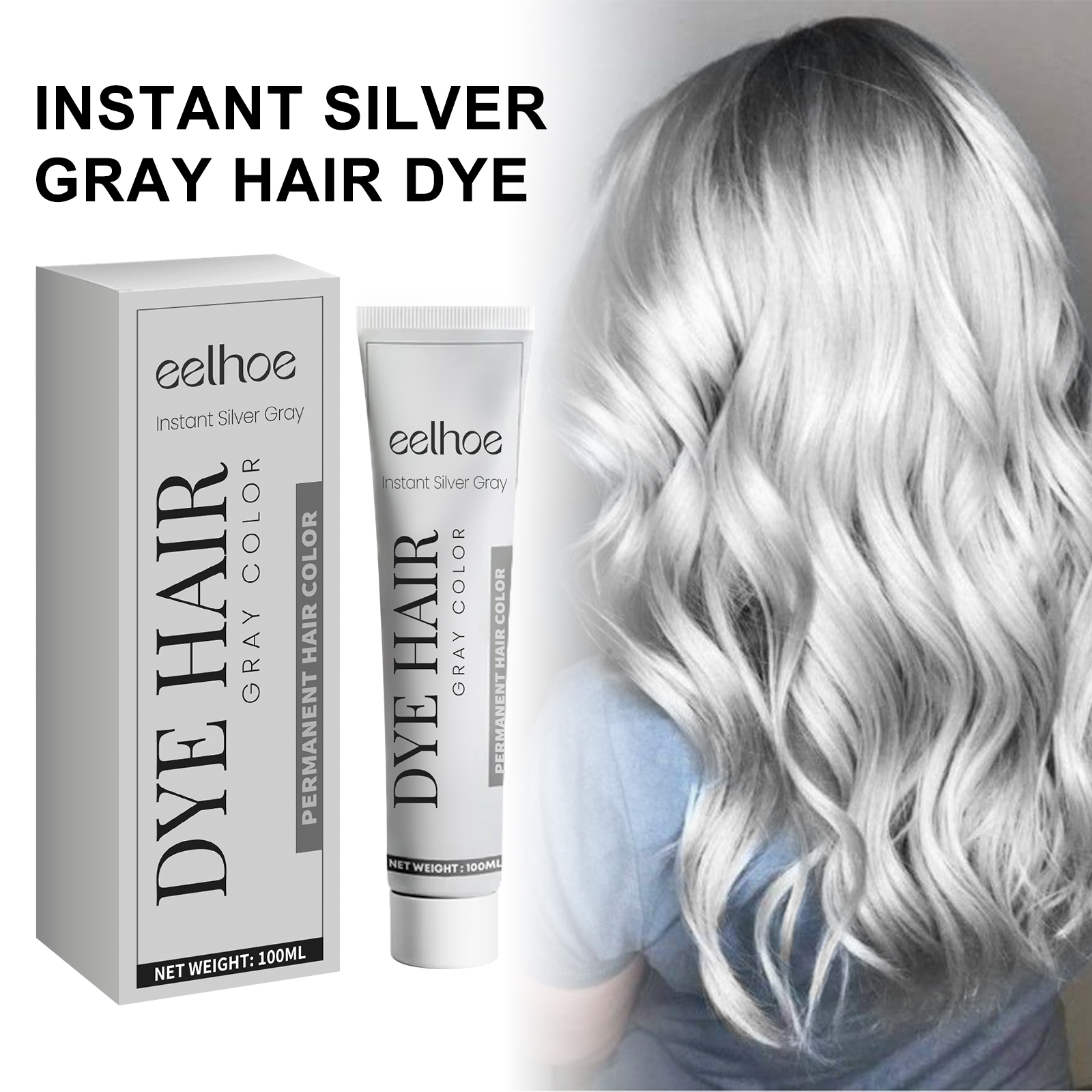 Grandma Gray Hair Dye Cream Natural Long Lasting Coloring Unisex Smoky Gray Punk Style Professional Hair Dye Salon Wax