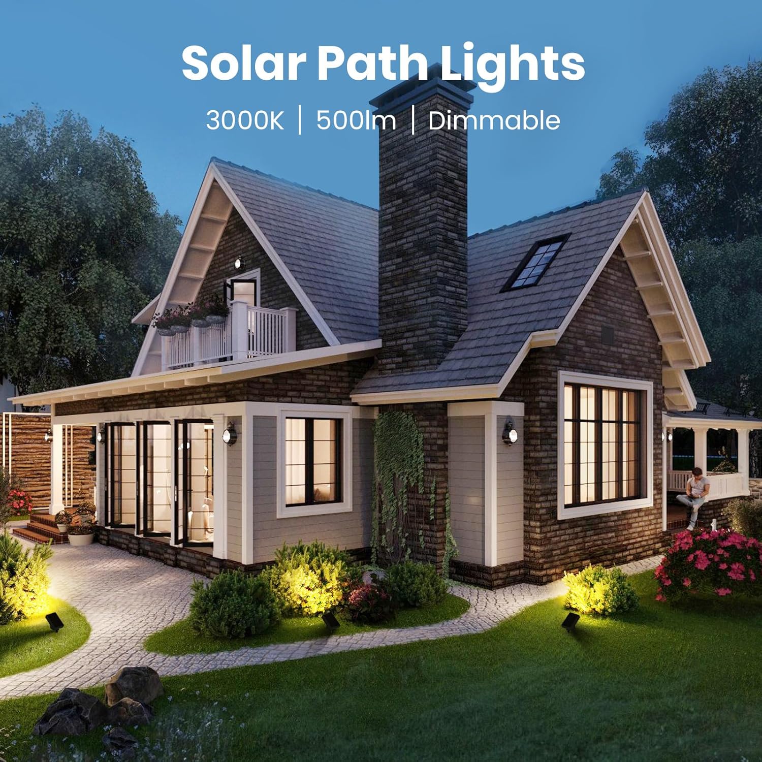 Solar Spotlight Outdoor Dimmable Solar Landscape Spotlight Dusk to Dawn Warm White 3000K Solar Powered Garden Lights for Yard Pathway Landscape Decor IP65