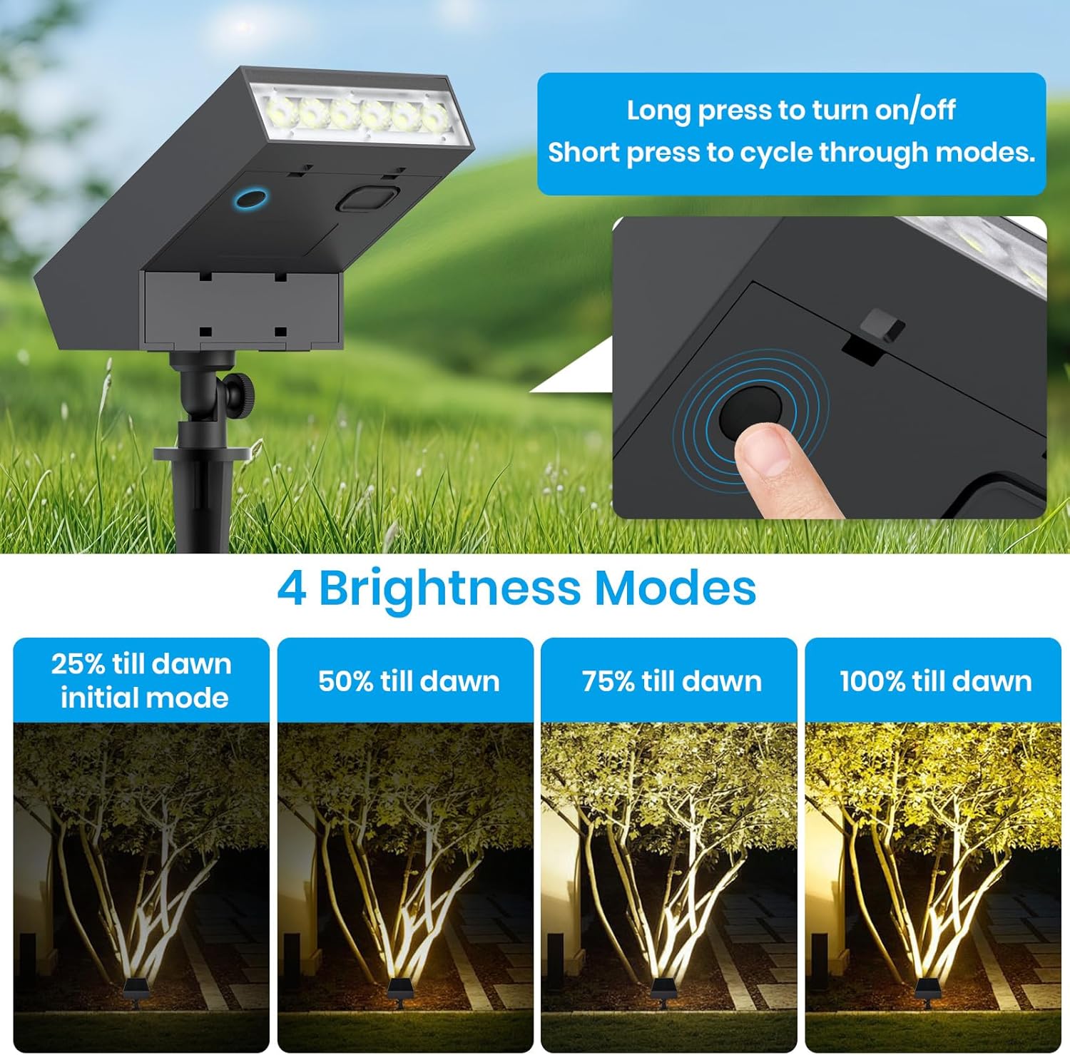 Solar Spotlight Outdoor Dimmable Solar Landscape Spotlight Dusk to Dawn Warm White 3000K Solar Powered Garden Lights for Yard Pathway Landscape Decor IP65