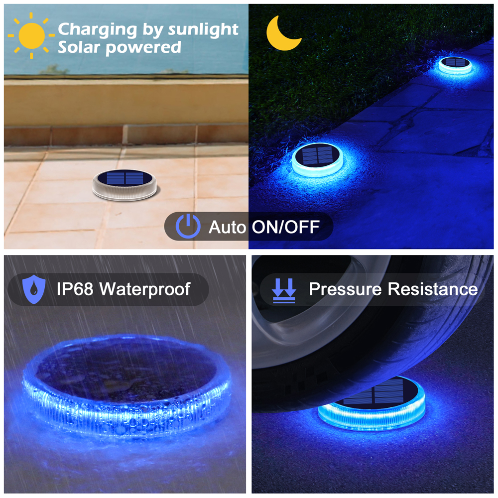 (Warm White) Outdoor Solar Deck Lights Waterproof LED Dock Lighting IP68 Auto On/Off for Driveway Step Sidewalk Stair Garden Floor Lamp