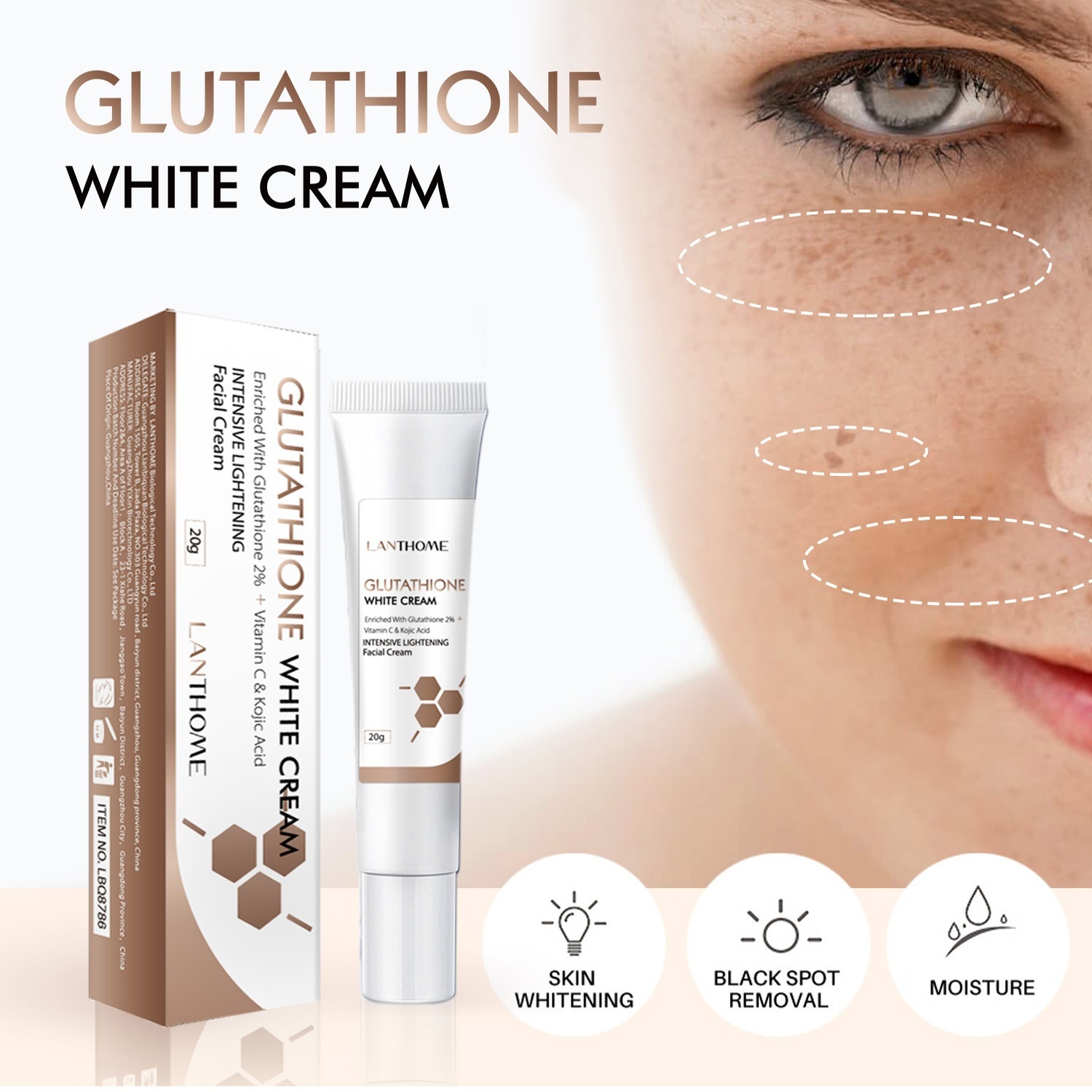 Glutathione Face Cream Brightening Moisturising Skin Care for Daily Use Natural 20g