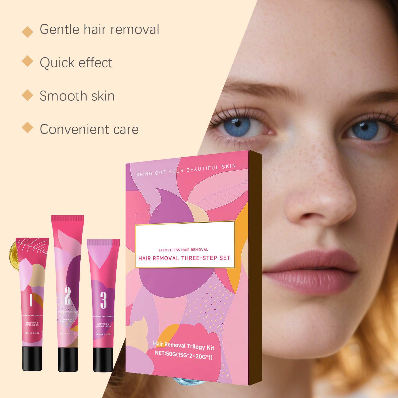Facial Hair Removal Trilogy Set Mild Clean Soft Facial Skin Moisturizing Refreshing Household Depilatory Cream