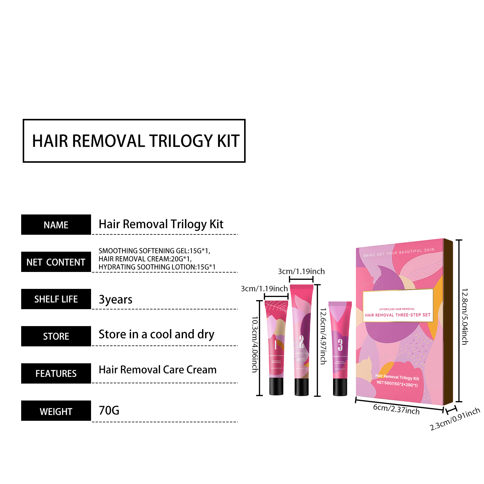 Facial Hair Removal Trilogy Set Mild Clean Soft Facial Skin Moisturizing Refreshing Household Depilatory Cream