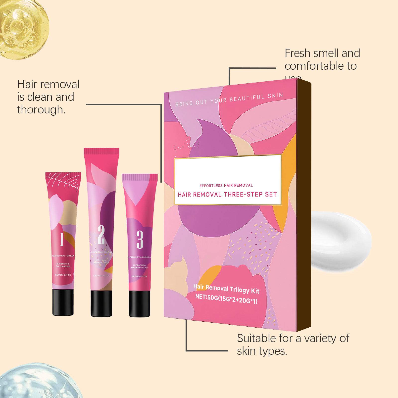 Facial Hair Removal Trilogy Set Mild Clean Soft Facial Skin Moisturizing Refreshing Household Depilatory Cream