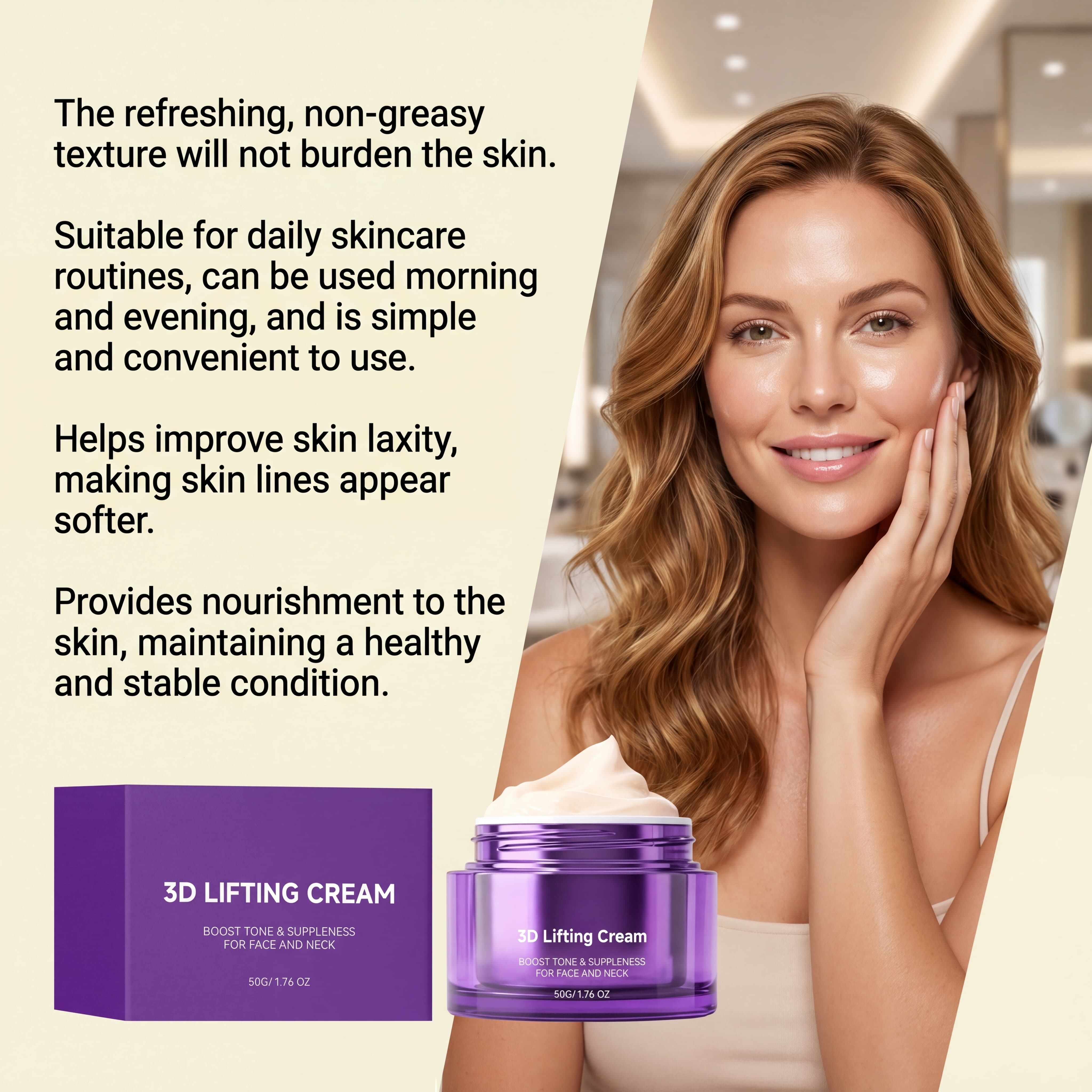 Facial Neck Cream Nurtures Contours Light Texture Quick Absorption Dual Purpose Daily Care Mild Skin Friendly Suitable All Skin Types