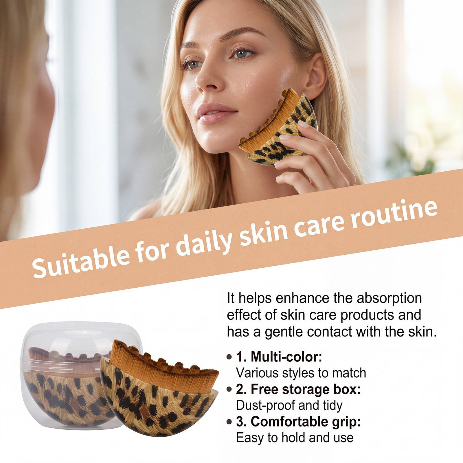 (Leopard Print) Lymphatic Contour Facial Brush Beauty Smearing Massage Skin Tool Boost Skincare Product Absorption For Face Mask Care