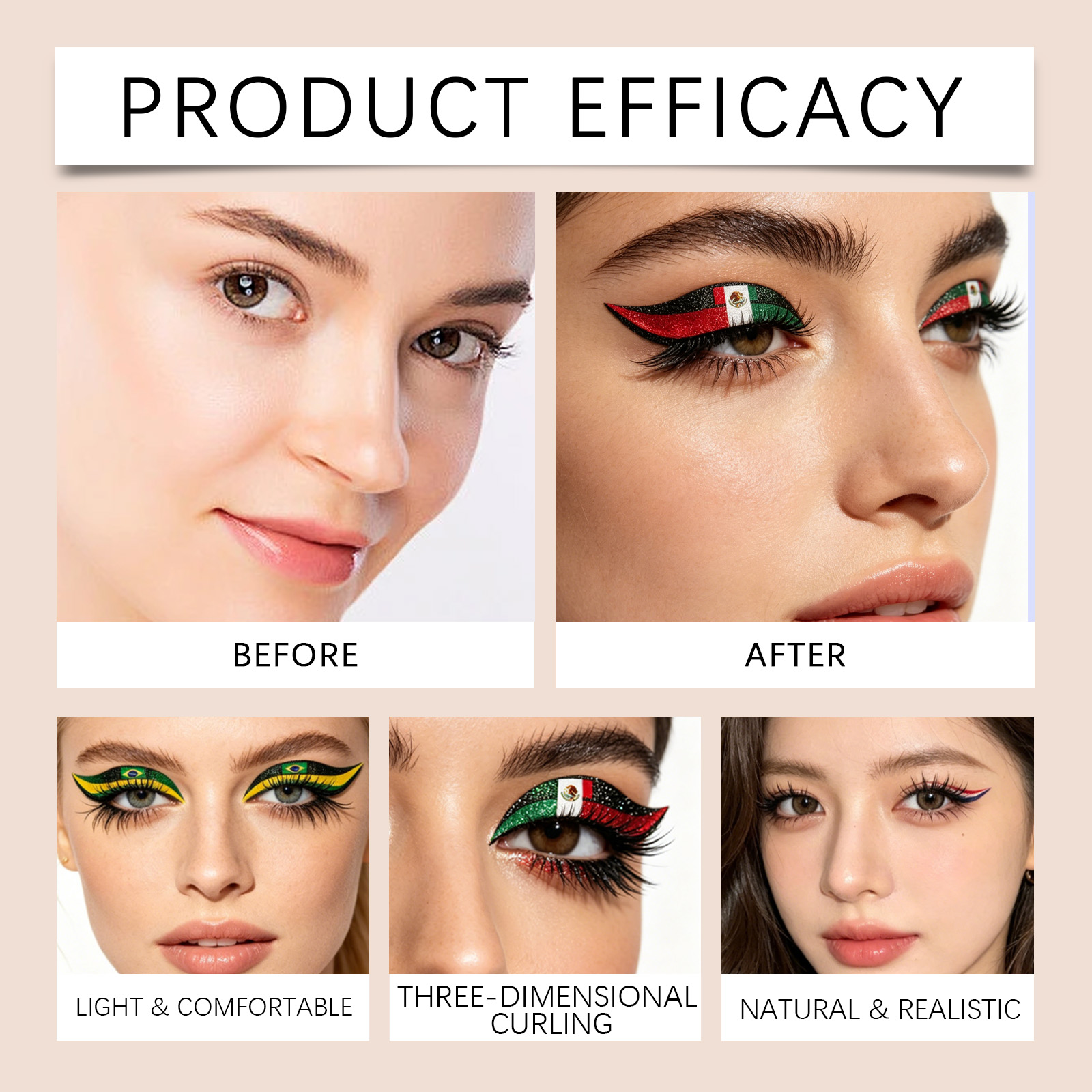 British Flag False Eyelashes Daily Wear Soft Lightweight Casual Match Watching Sports Game Party Atmosphere Boost