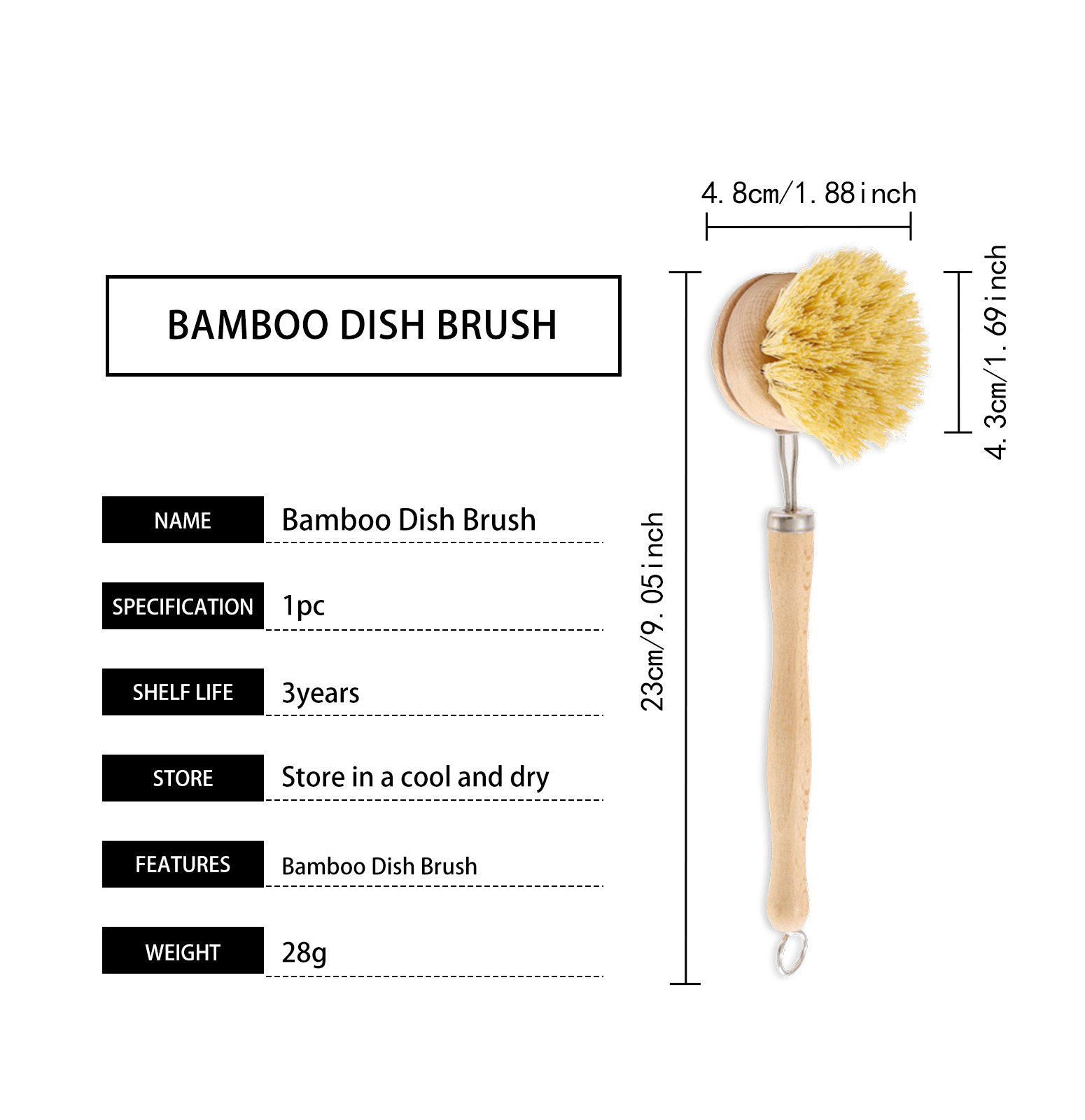 Bamboo Dish Brush Long Handle Hanging Multi Function Oil Stain Removal Household Kitchen Pot Bowl Cleaning Tool