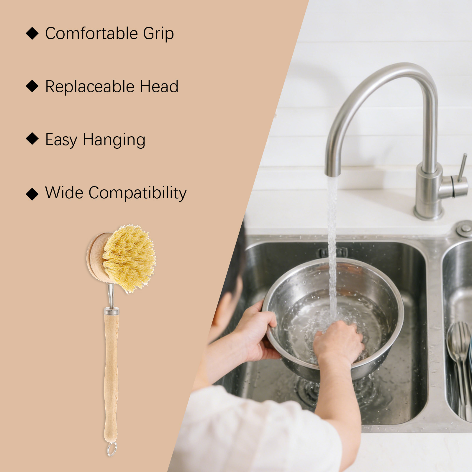Bamboo Dish Brush Long Handle Hanging Multi Function Oil Stain Removal Household Kitchen Pot Bowl Cleaning Tool