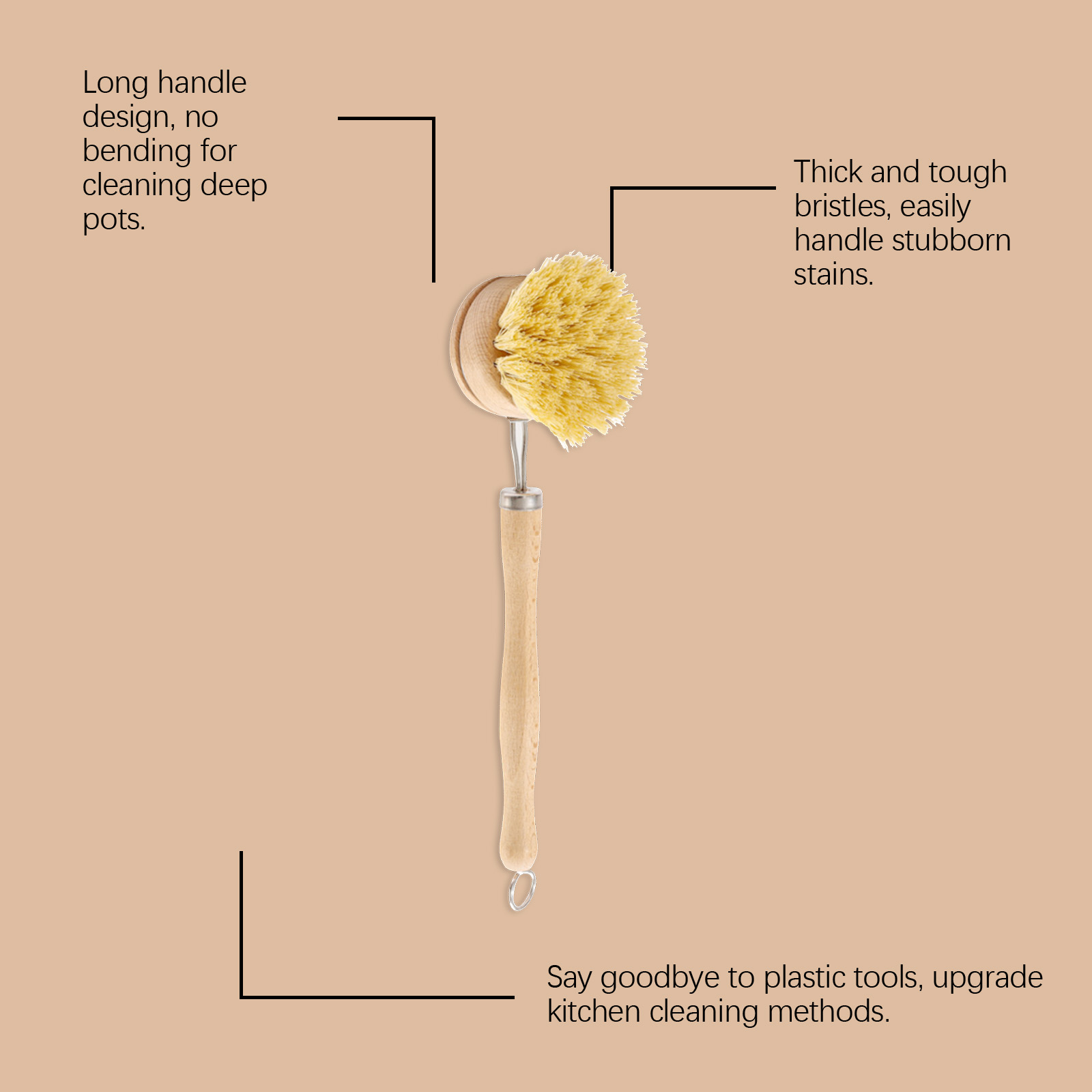Bamboo Dish Brush Long Handle Hanging Multi Function Oil Stain Removal Household Kitchen Pot Bowl Cleaning Tool
