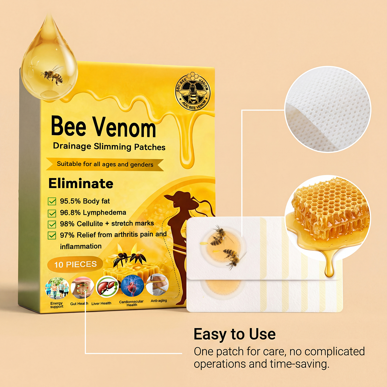 Bee Venom Body Care Patch Soft Light Fit Skin Breathable Fresh Mild Convenient Skin Treatment