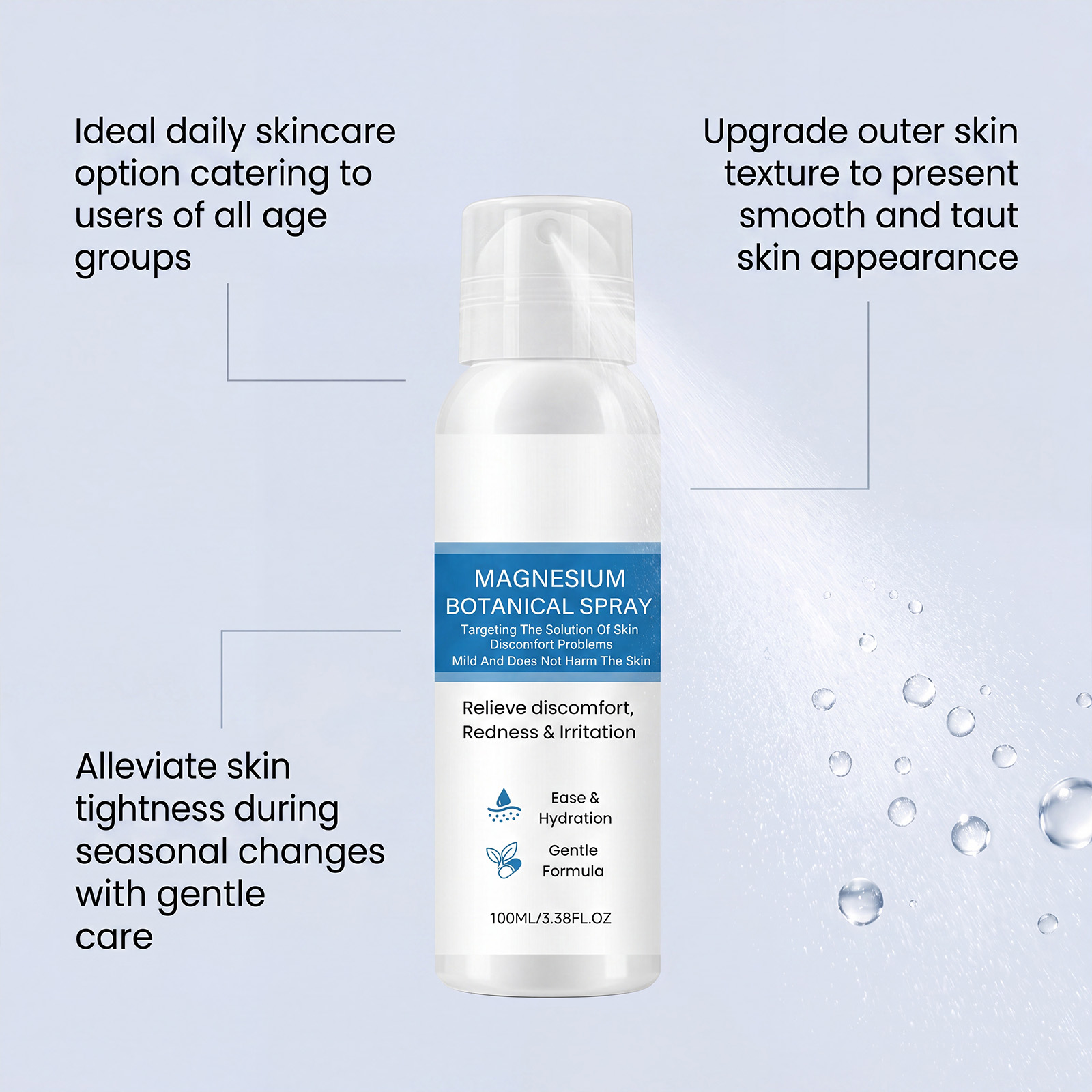 Skin Moisturizing Magnesium Spray Hydrating Gentle Light Texture Soft Nourishing Facial Care