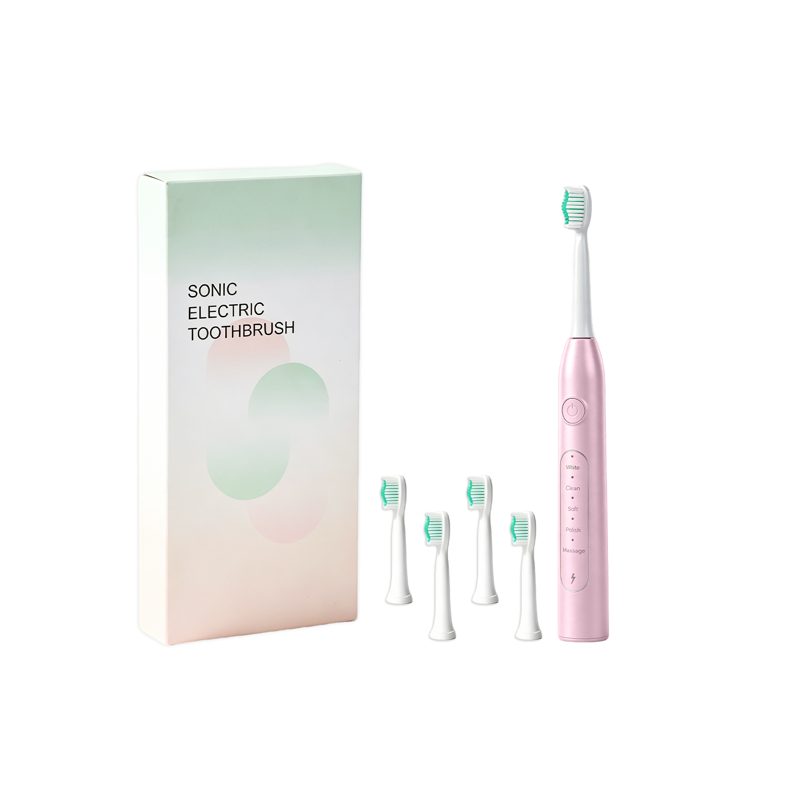 Electric Toothbrush Pink Four Brush Heads Usb Charging Soft Bristles Clean Tooth Stains Protect Gums