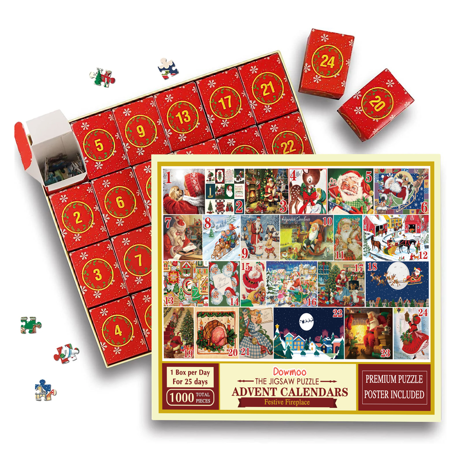 Dowmoo Christmas Advent Calendar Jigsaw Puzzle Creative 24 Grid Countdown Calendar Blind Box Christmas Gift