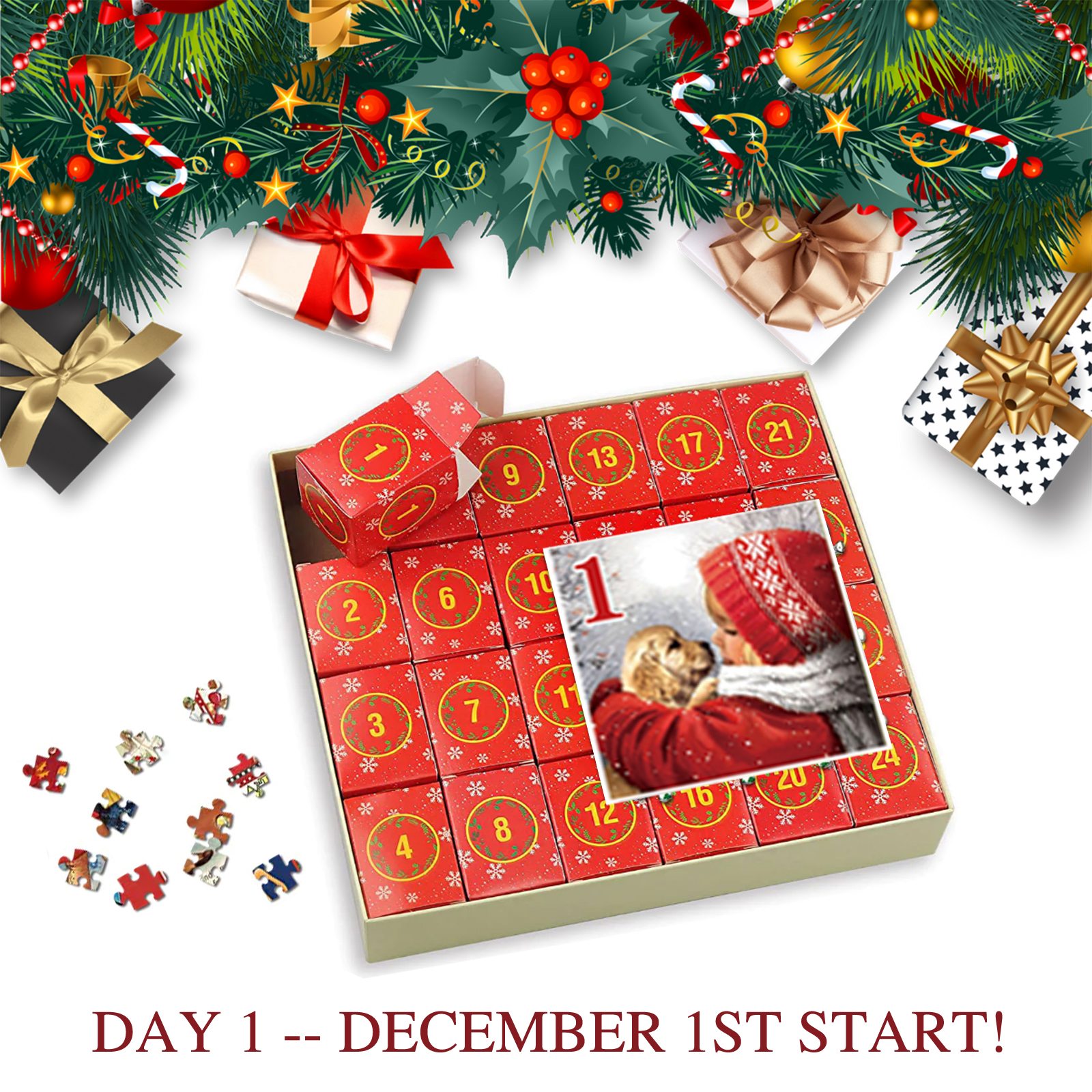 Dowmoo Christmas Advent Calendar Jigsaw Puzzle Creative 24 Grid Countdown Calendar Blind Box Christmas Gift