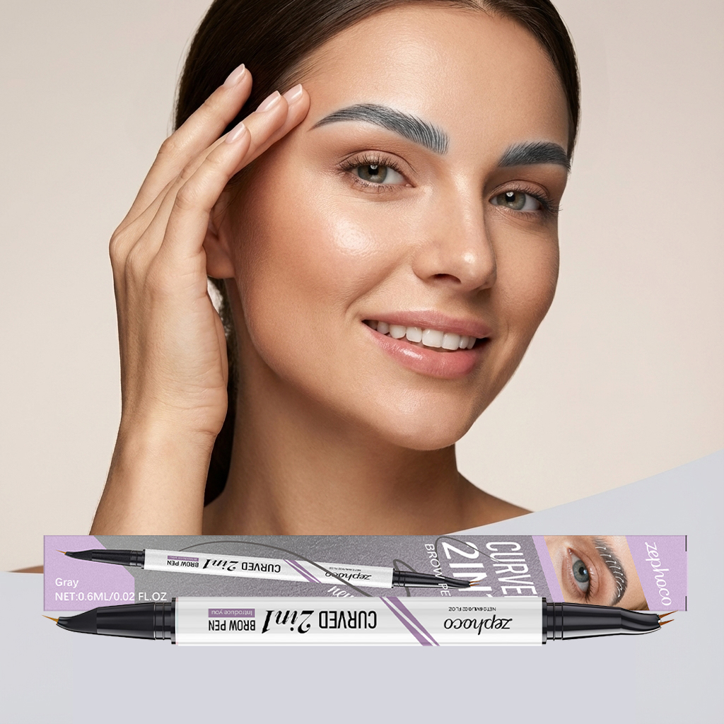 Grey Double Head Waterproof Eyebrow Pencil Natural Color Shapes Three Dimensional Eyebrows Smooth