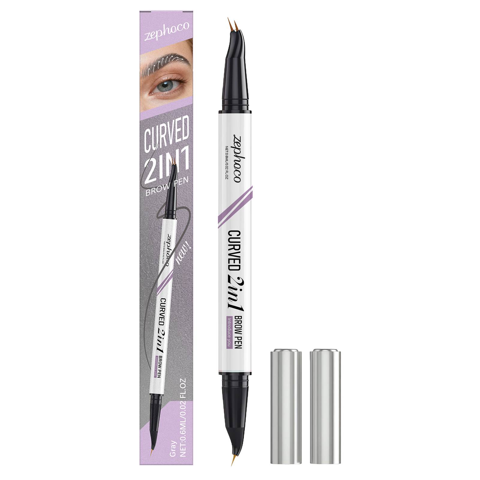 Grey Double Head Waterproof Eyebrow Pencil Natural Color Shapes Three Dimensional Eyebrows Smooth