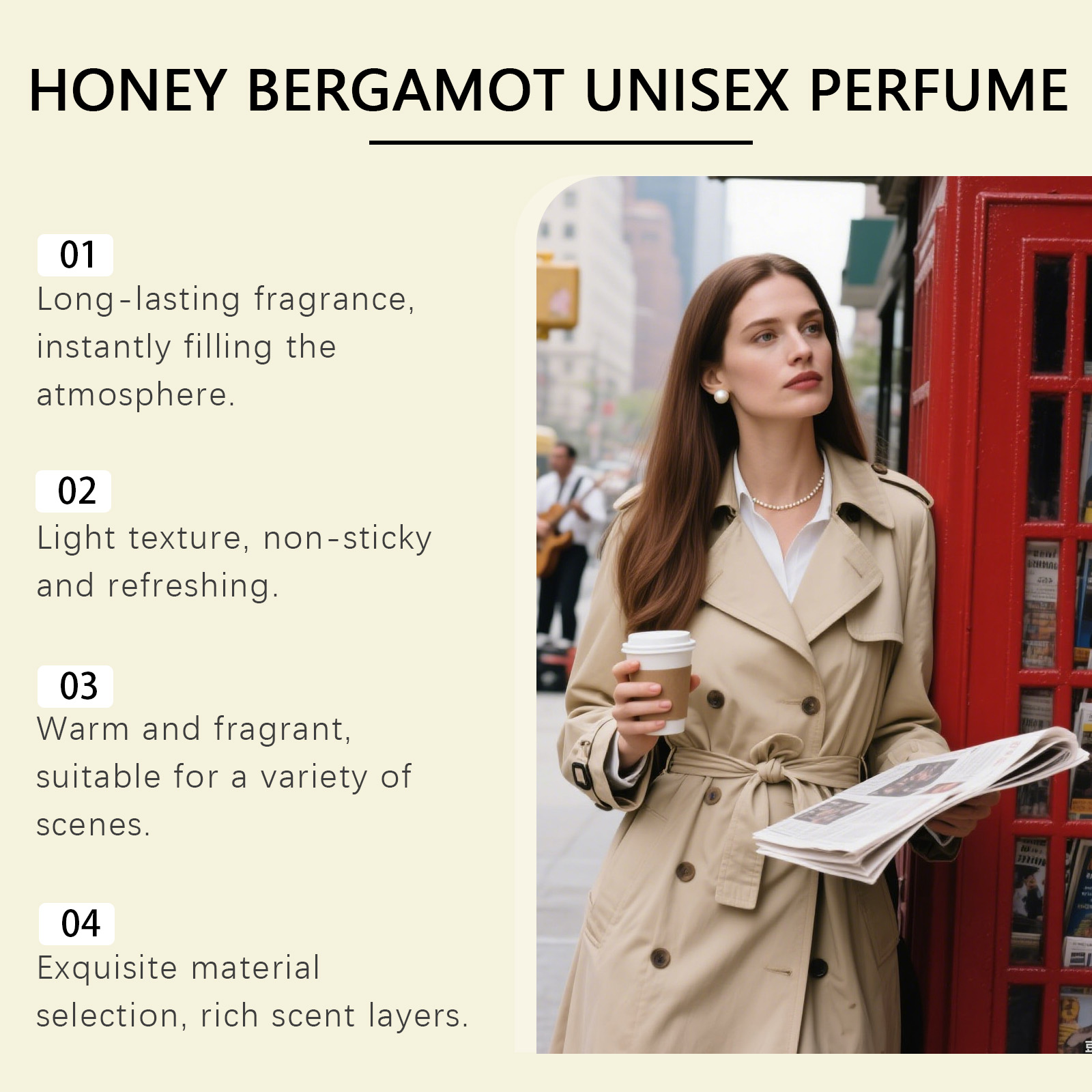 Honey Bergamot Unisex Perfume Mild Natural Fresh Scent Feminine Charm Daily Portable Long Lasting