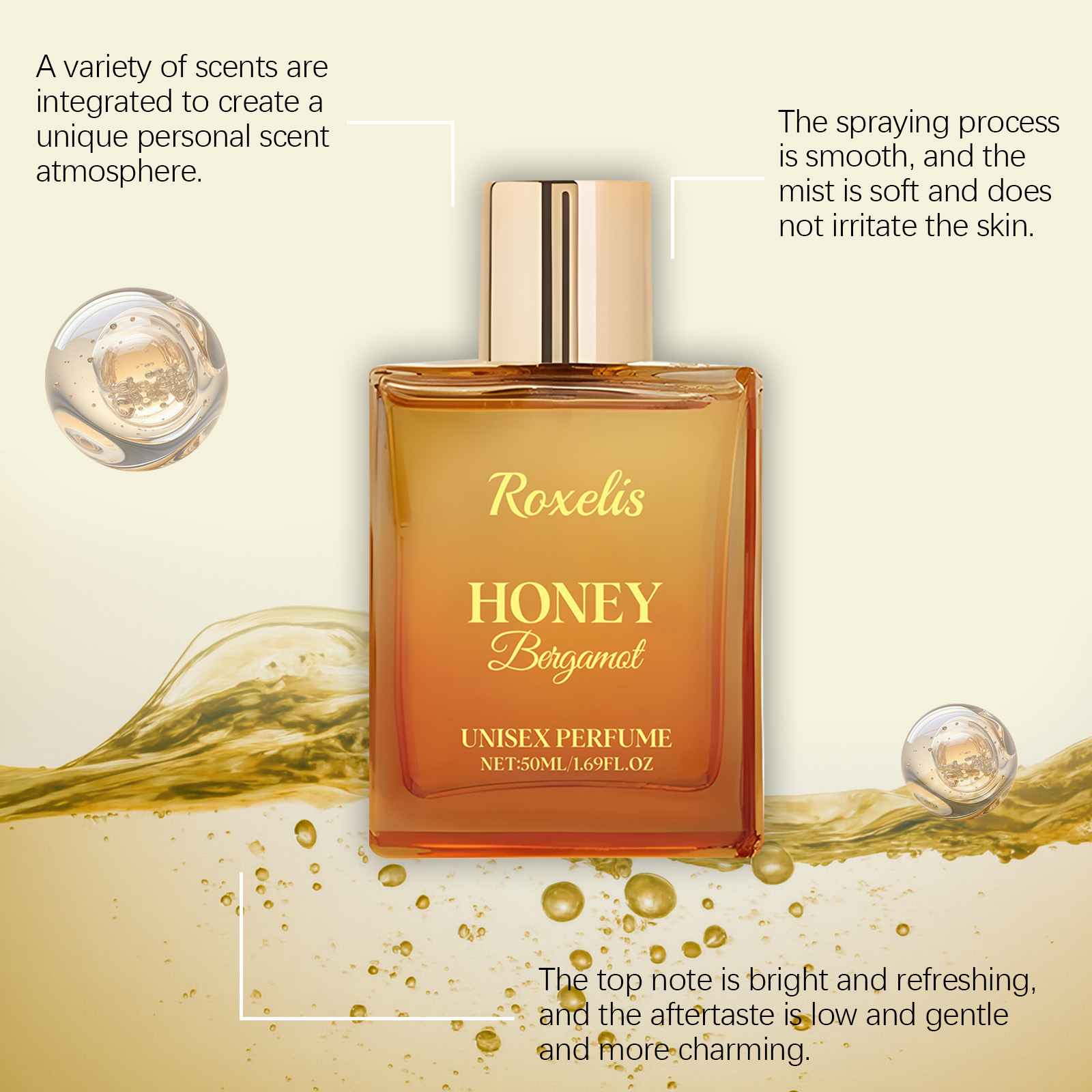 Honey Bergamot Unisex Perfume Mild Natural Fresh Scent Feminine Charm Daily Portable Long Lasting