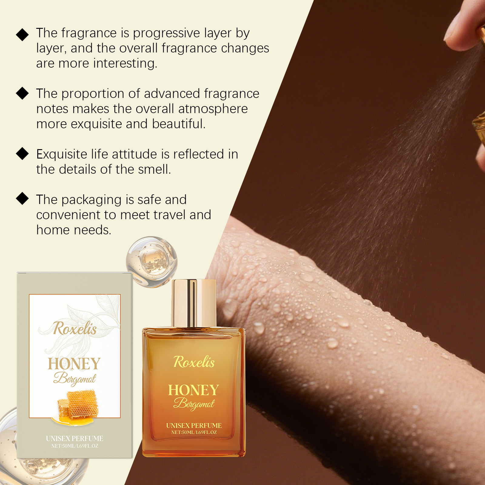 Honey Bergamot Unisex Perfume Mild Natural Fresh Scent Feminine Charm Daily Portable Long Lasting