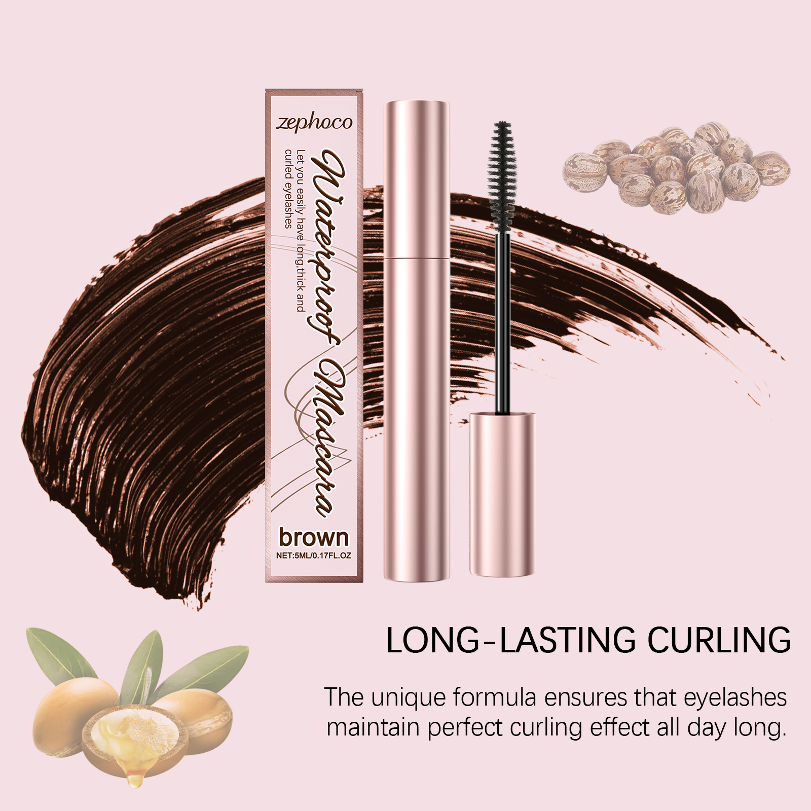 (Brown) Curling Mascara Daily Moisturizing Natural Bright Long Lasting Anti Smudge Eye Makeup