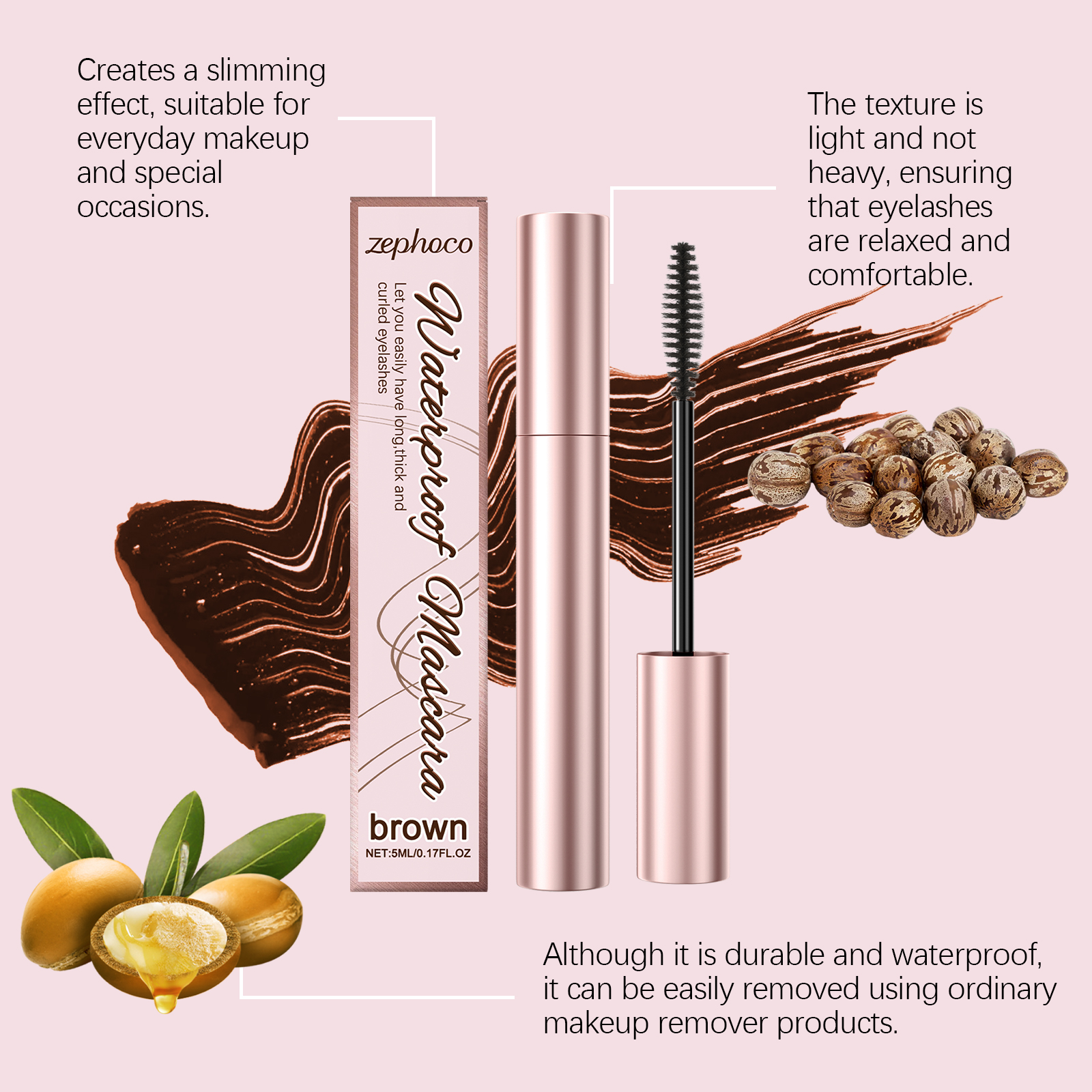 (Brown) Curling Mascara Daily Moisturizing Natural Bright Long Lasting Anti Smudge Eye Makeup
