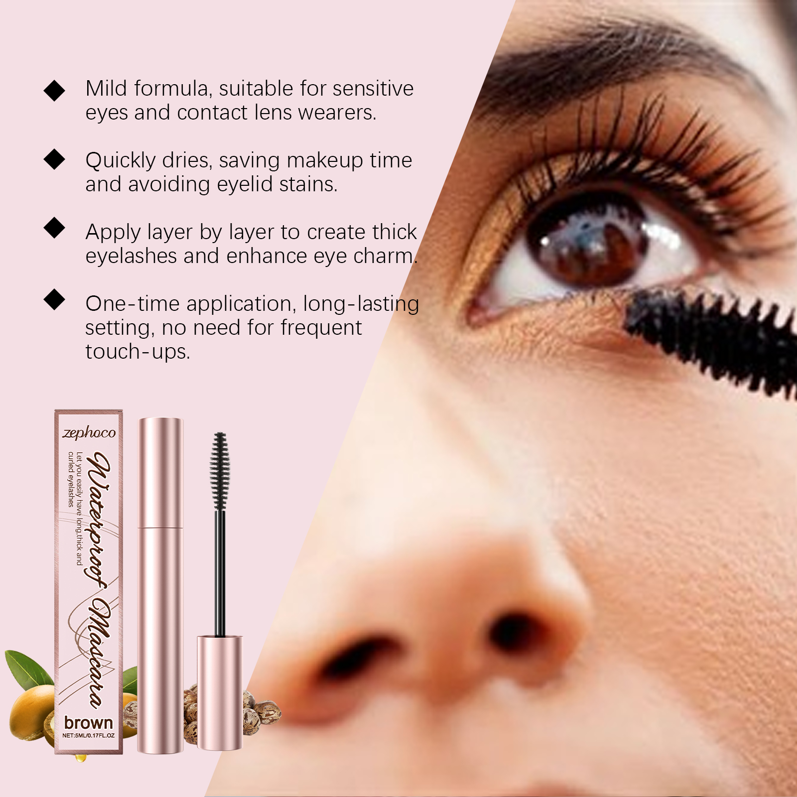 (Brown) Curling Mascara Daily Moisturizing Natural Bright Long Lasting Anti Smudge Eye Makeup