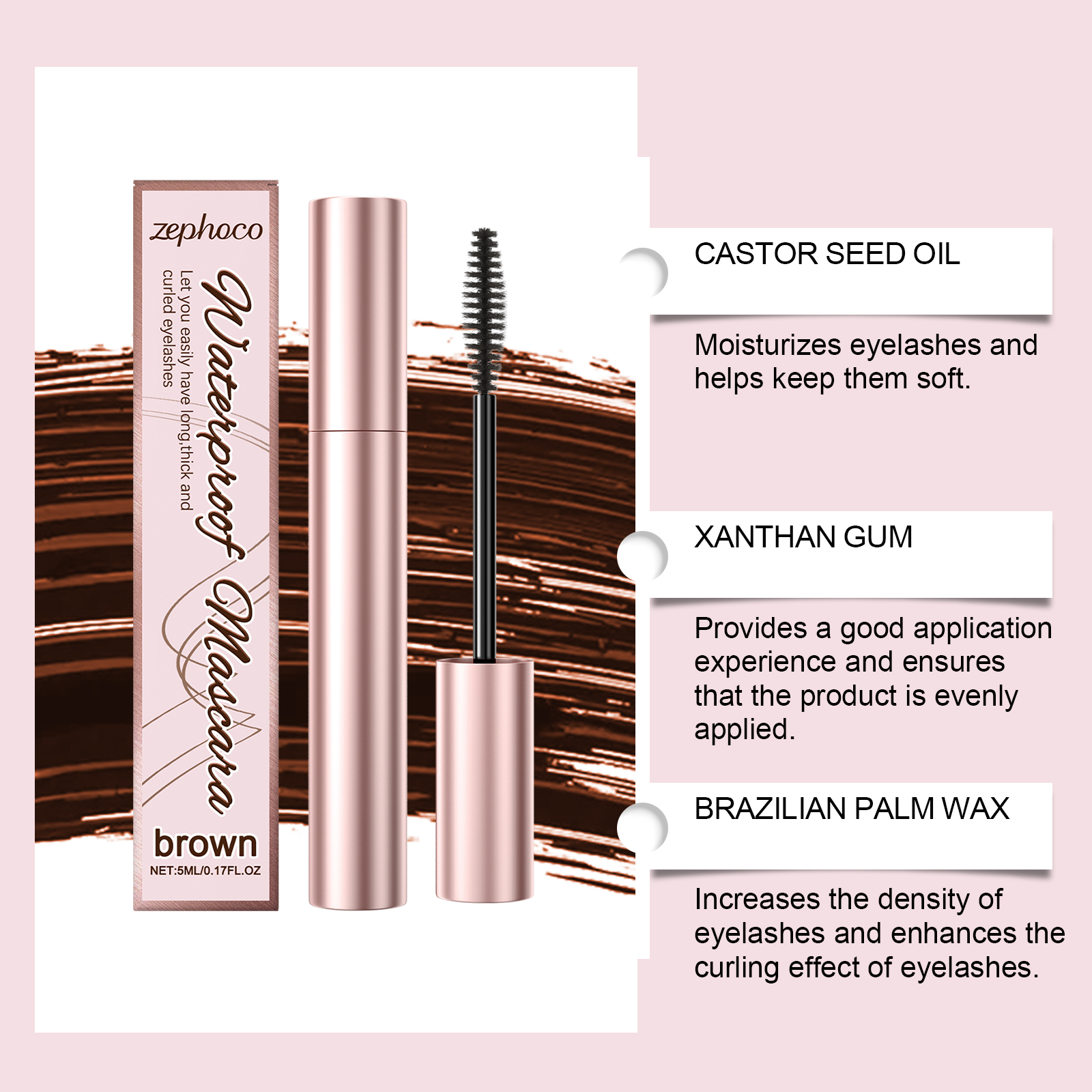(Brown) Curling Mascara Daily Moisturizing Natural Bright Long Lasting Anti Smudge Eye Makeup