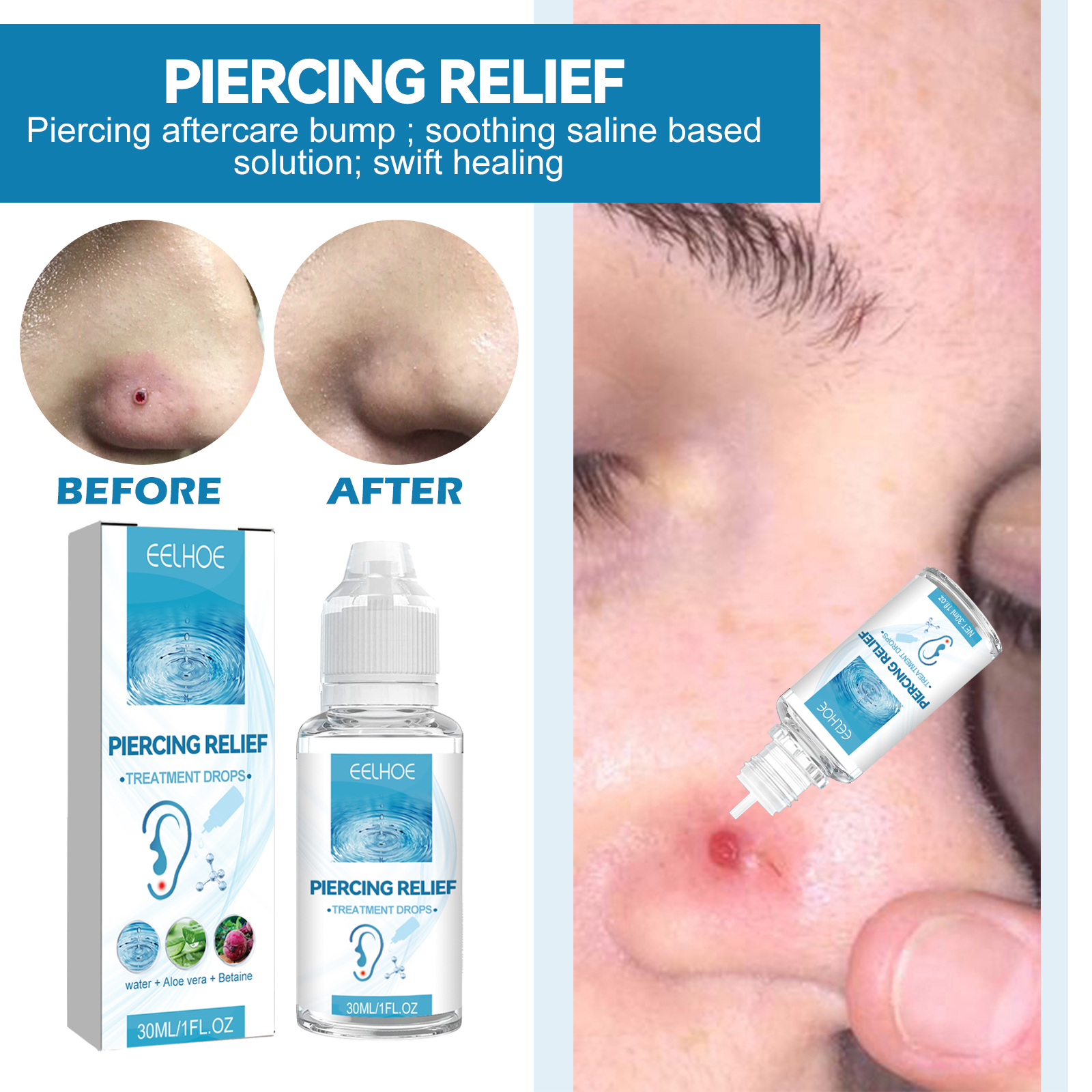 Piercing Relief Treatment Drops Aftercare Soothing Piercing Care Liquid 30ml