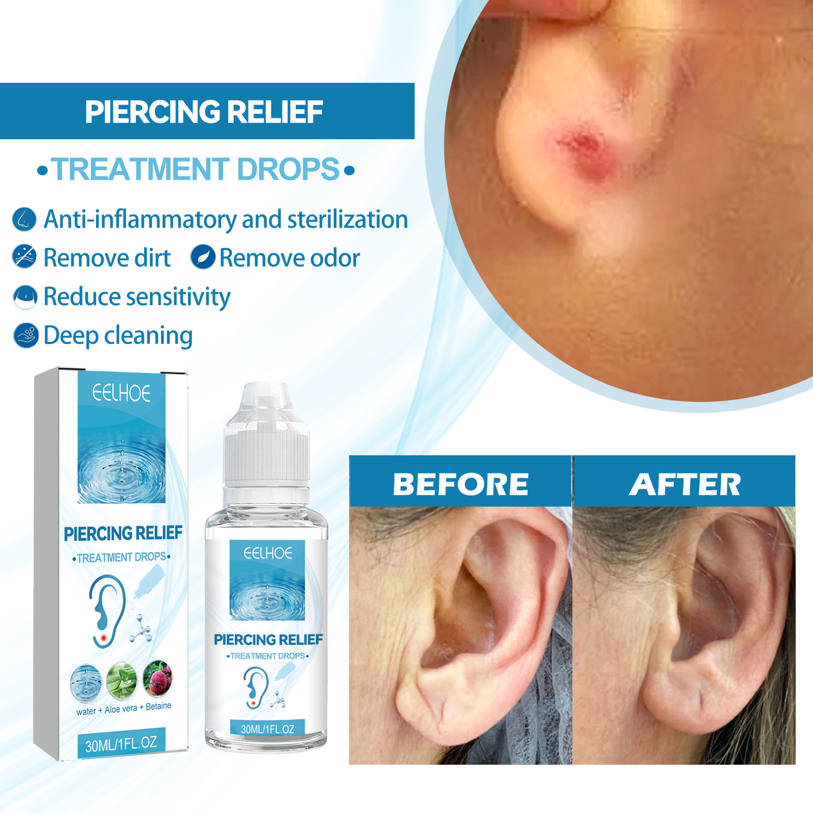 Piercing Relief Treatment Drops Aftercare Soothing Piercing Care Liquid 30ml