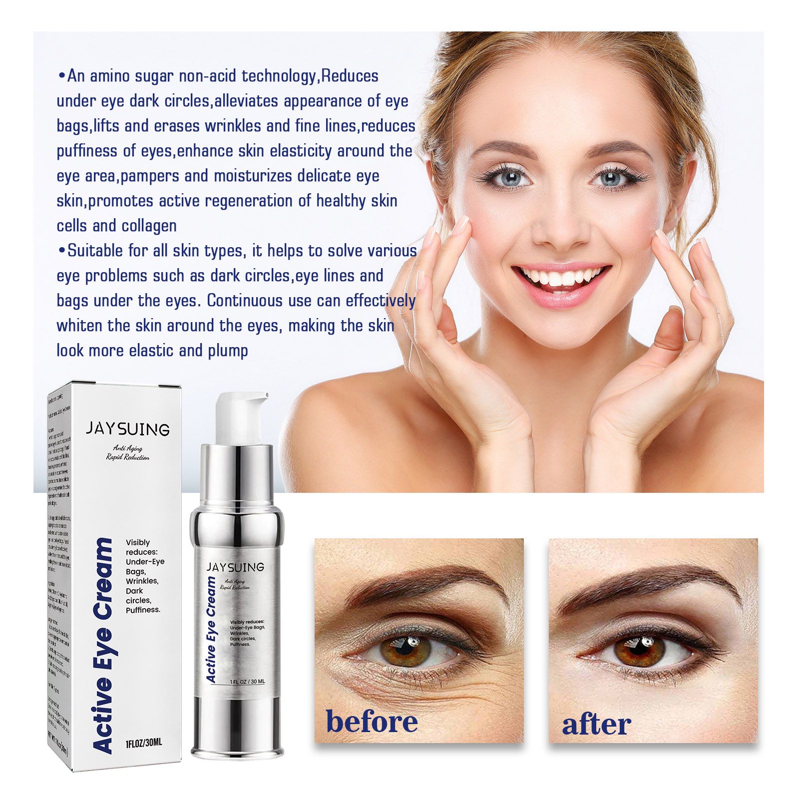 Active Eye Cream Anti Wrinkle Firming For Dark Circles Puffiness And Fine Lines 30ml